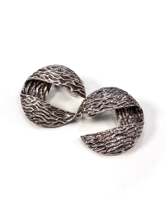 Tiffany and Co. Sterling Silver Textured Half Crescent Earrings - Georgie's NYC - Earrings