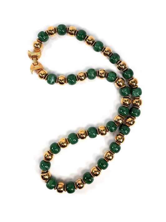 Trifari Green and Gold Beaded Long Necklace - Georgie's NYC - Necklaces