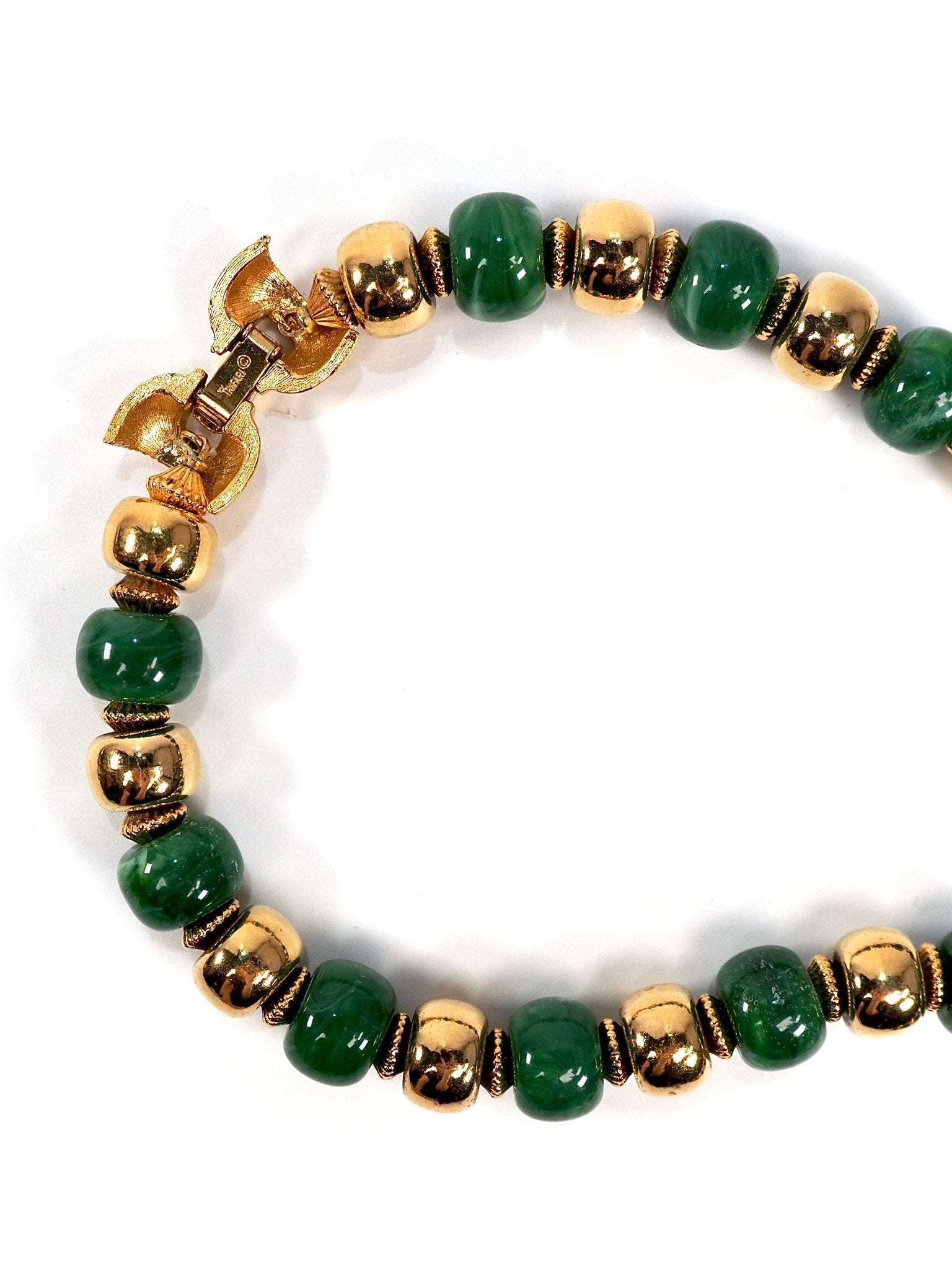 Trifari Green and Gold Beaded Long Necklace - Georgie's NYC - Necklaces