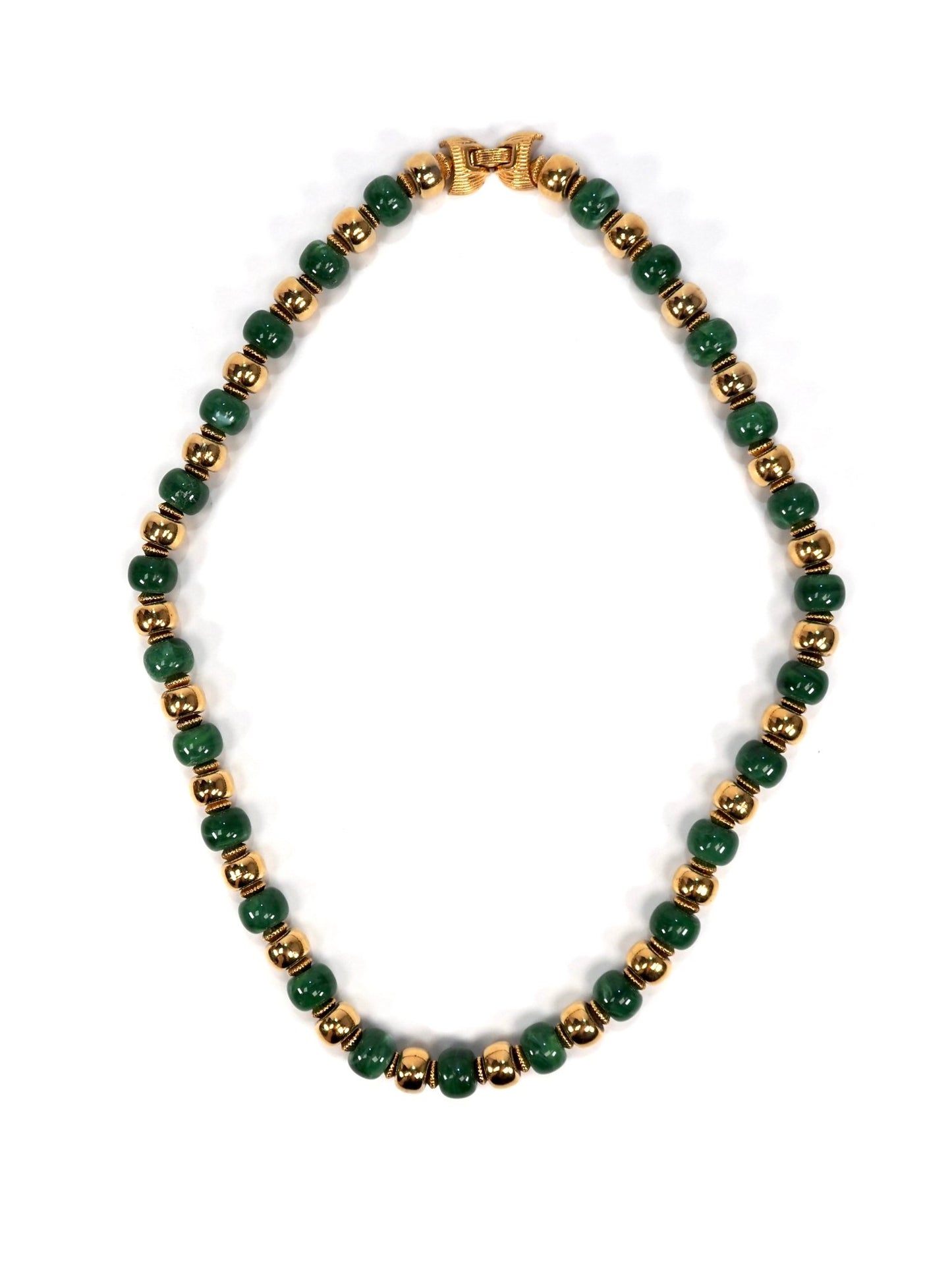 Trifari Green and Gold Beaded Long Necklace - Georgie's NYC - Necklaces