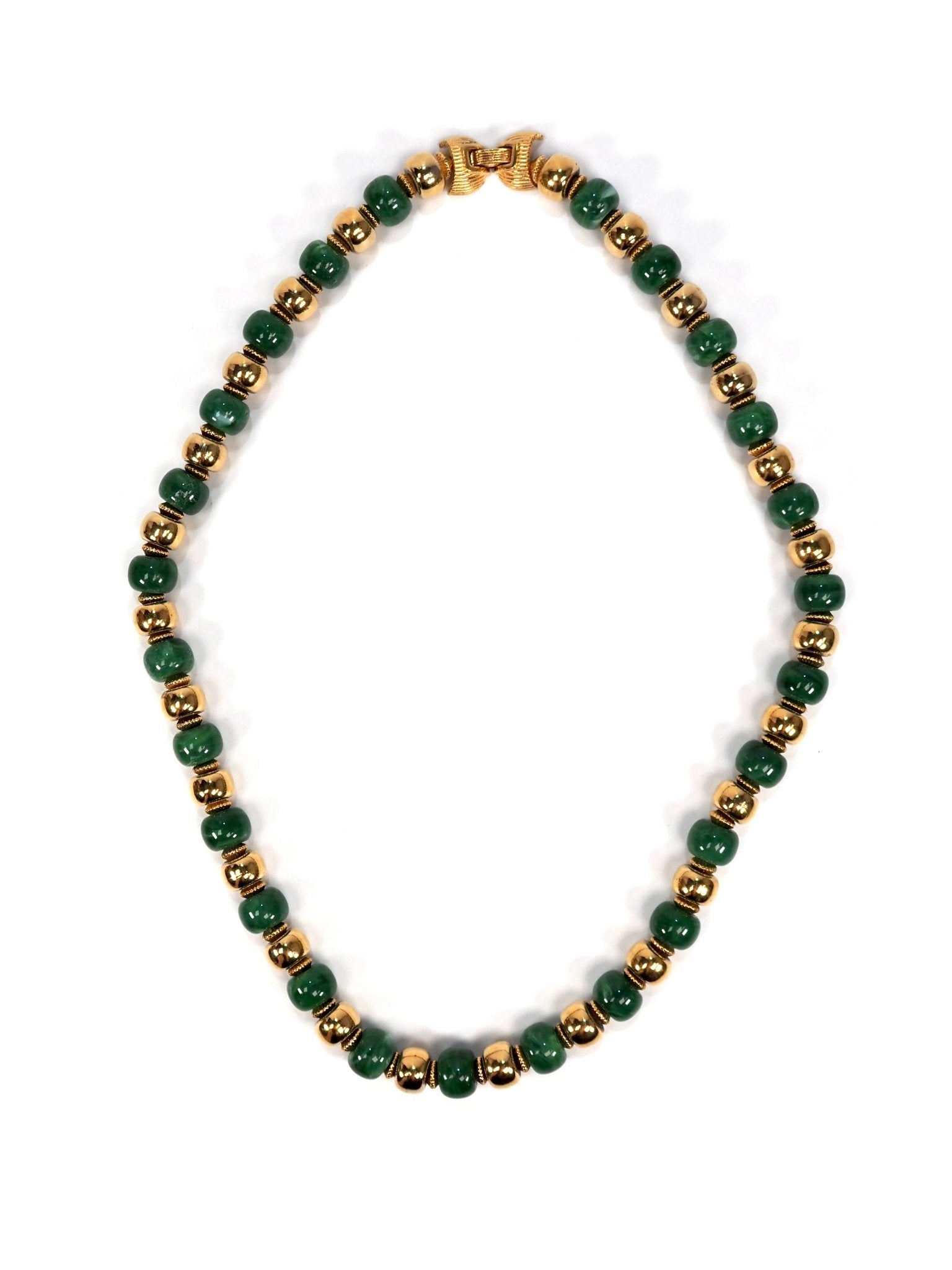 Trifari Green and Gold Beaded Long Necklace - Georgie's NYC - Necklaces