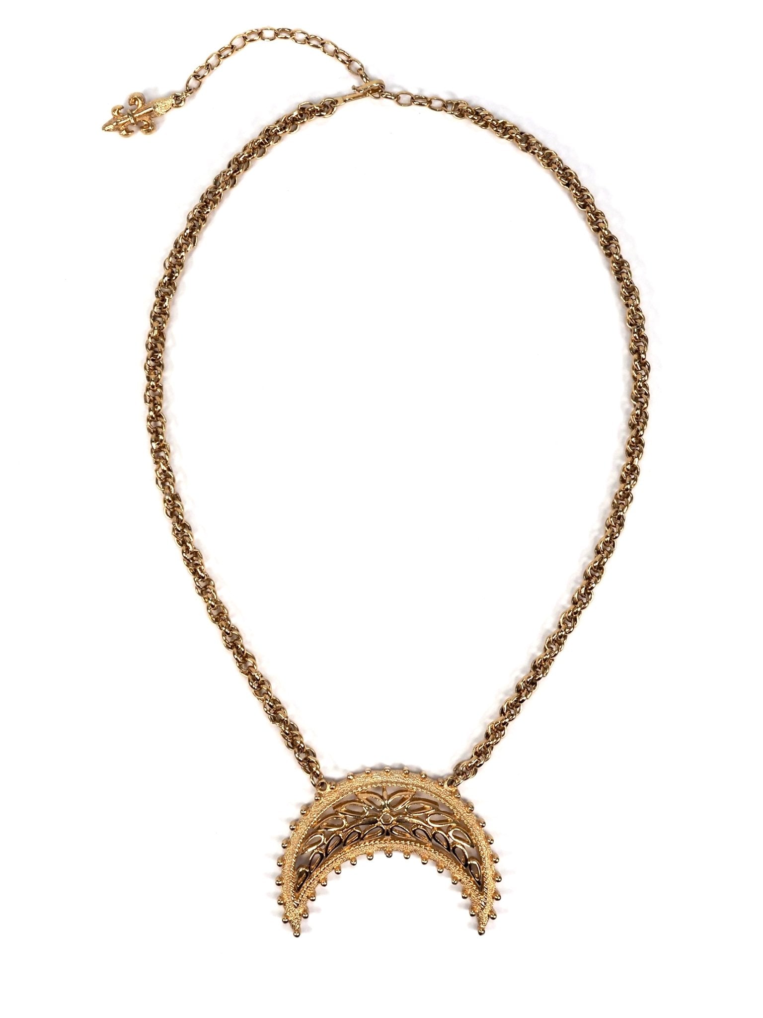 Vendome Gold Filigree Crescent Moon Pendant Necklace - Georgie's NYC - Necklaces