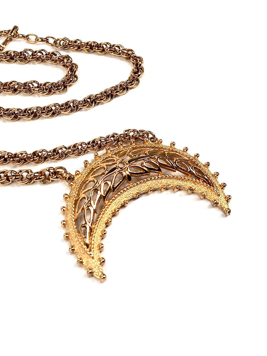 Vendome Gold Filigree Crescent Moon Pendant Necklace - Georgie's NYC - Necklaces
