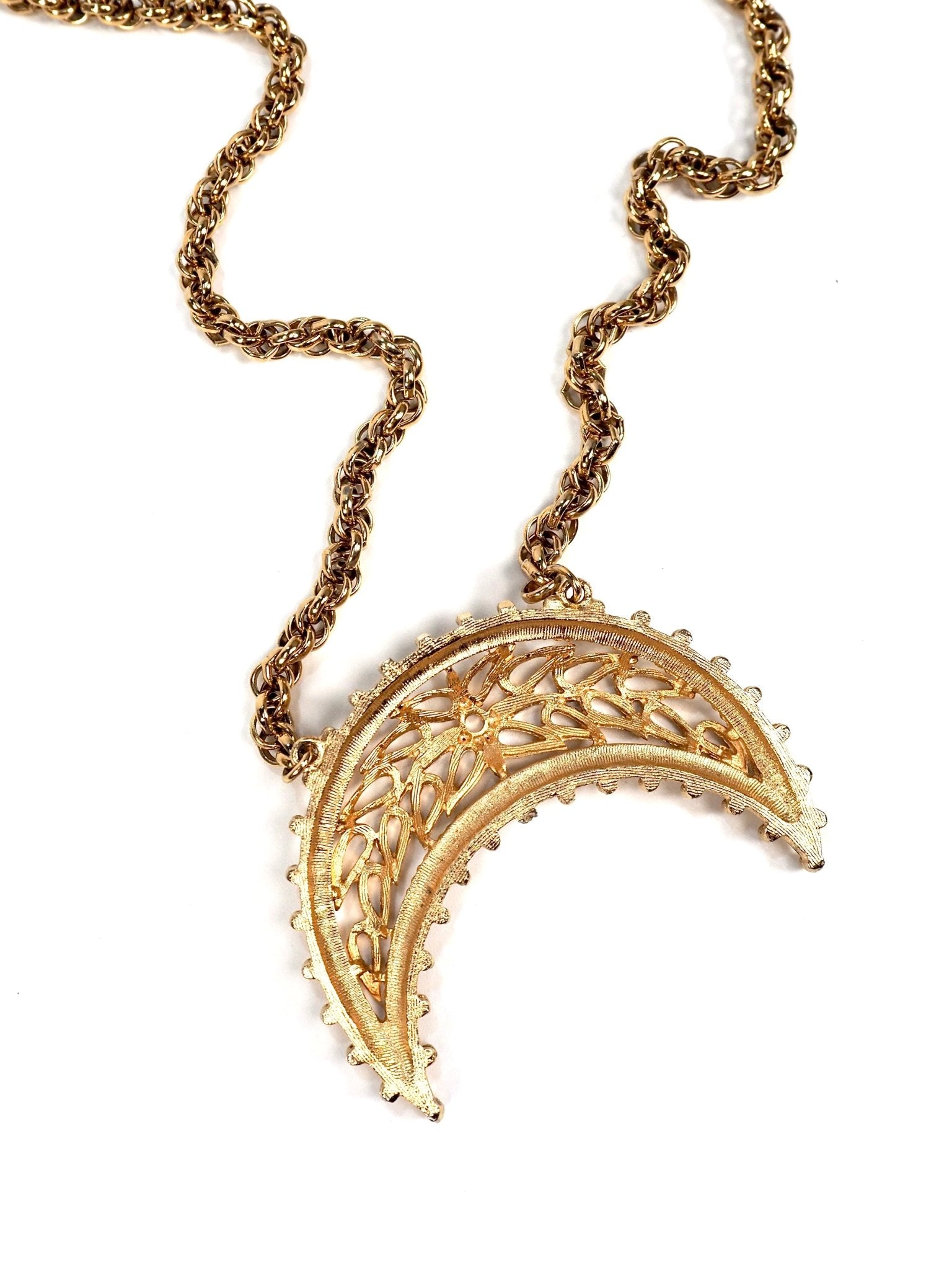 Vendome Gold Filigree Crescent Moon Pendant Necklace - Georgie's NYC - Necklaces