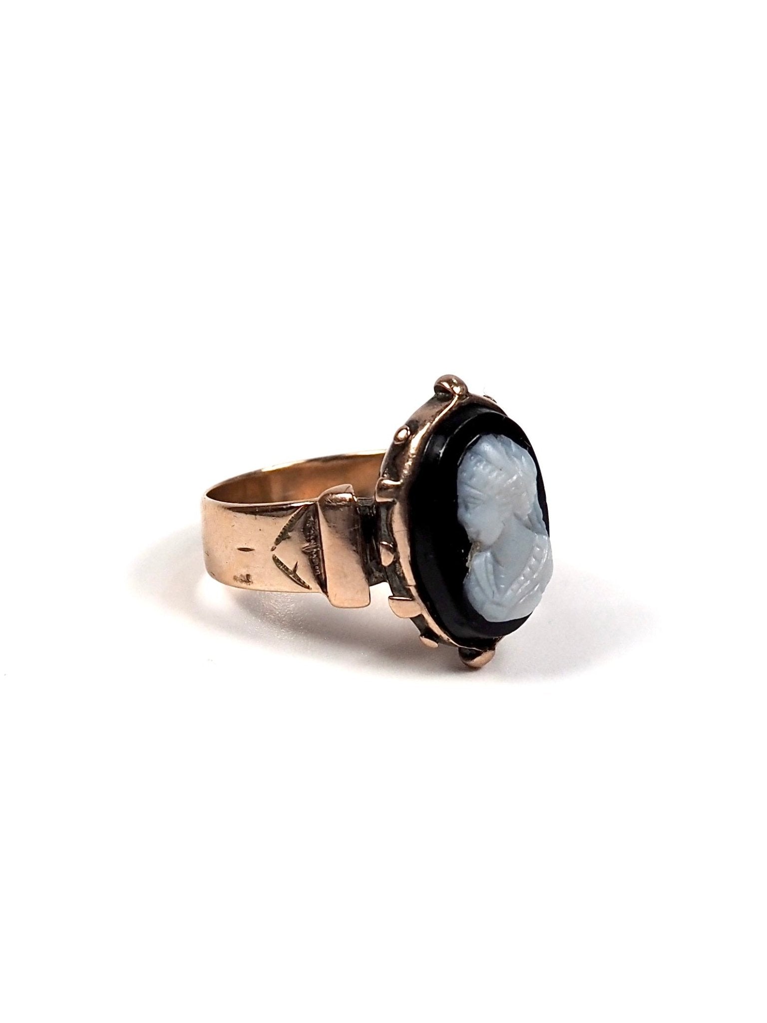 Victorian 10K Rose Gold Black and White Cameo Ring - Georgie's NYC - Rings