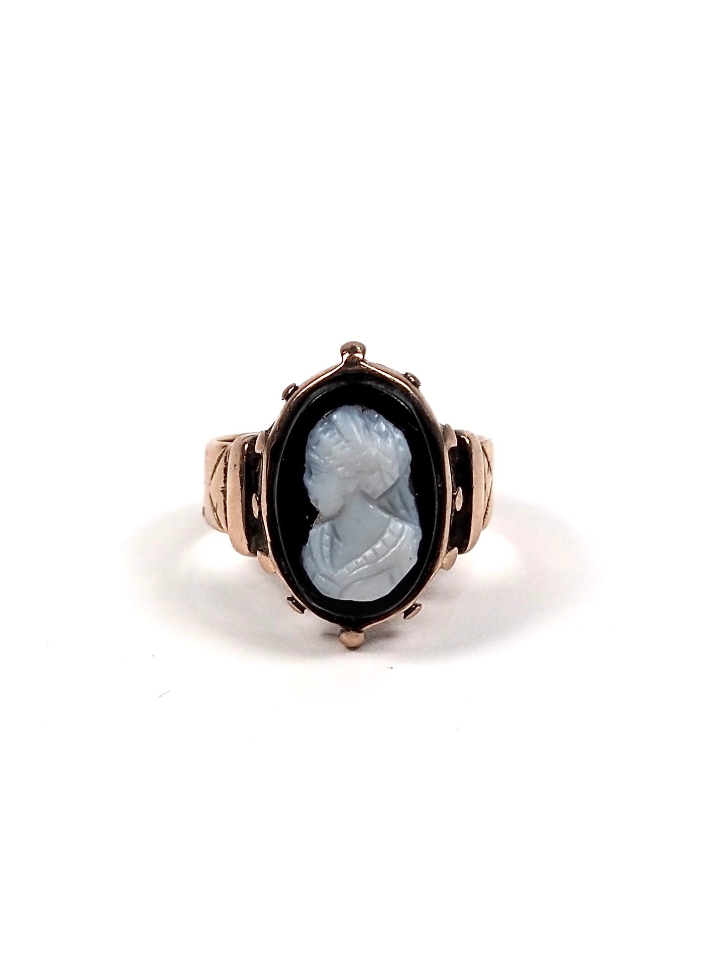 Victorian 10K Rose Gold Black and White Cameo Ring - Georgie's NYC - Rings