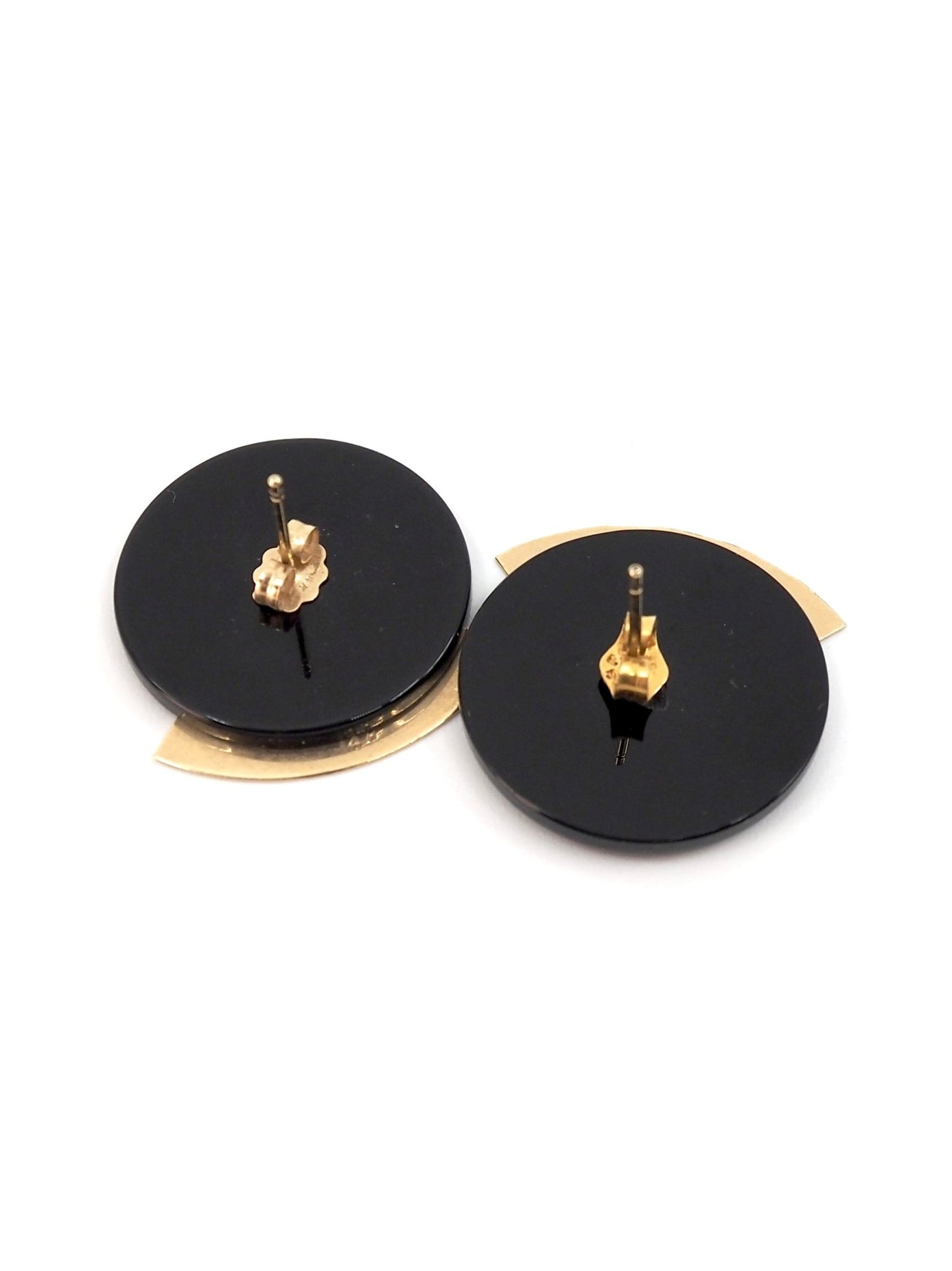 Vintage 14K Yellow Gold Black Onyx Art Deco Style Disc Earrings - Georgie's NYC - Earrings