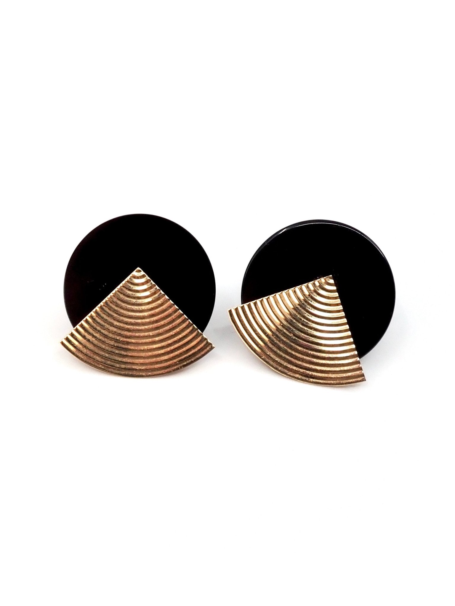 Vintage 14K Yellow Gold Black Onyx Art Deco Style Disc Earrings - Georgie's NYC - Earrings