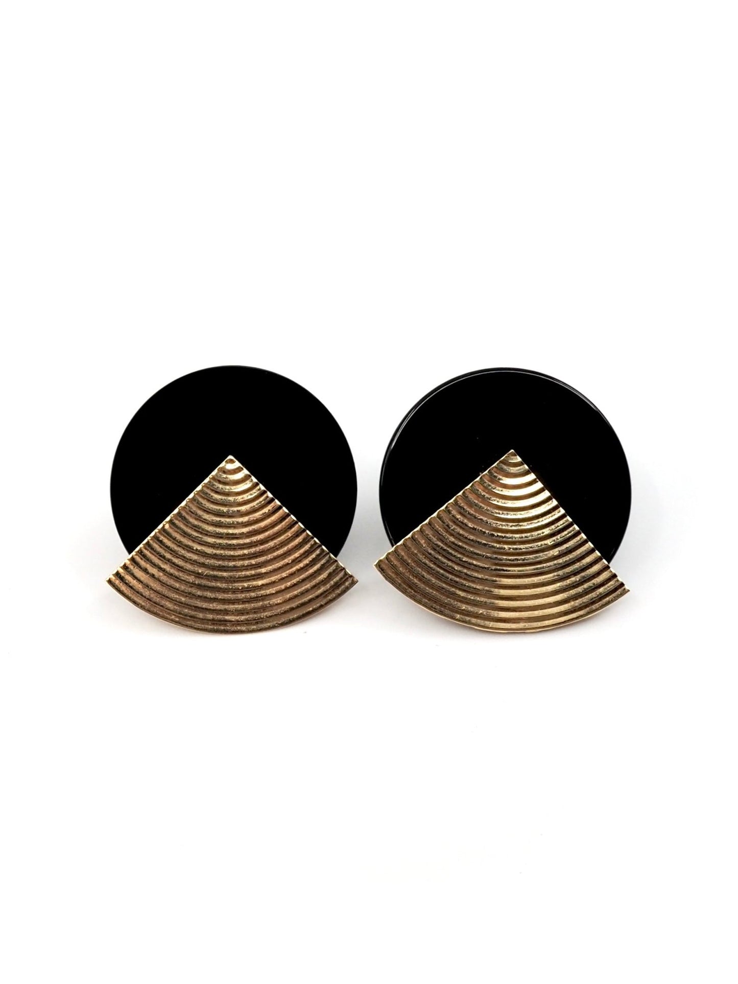 Vintage 14K Yellow Gold Black Onyx Art Deco Style Disc Earrings - Georgie's NYC - Earrings