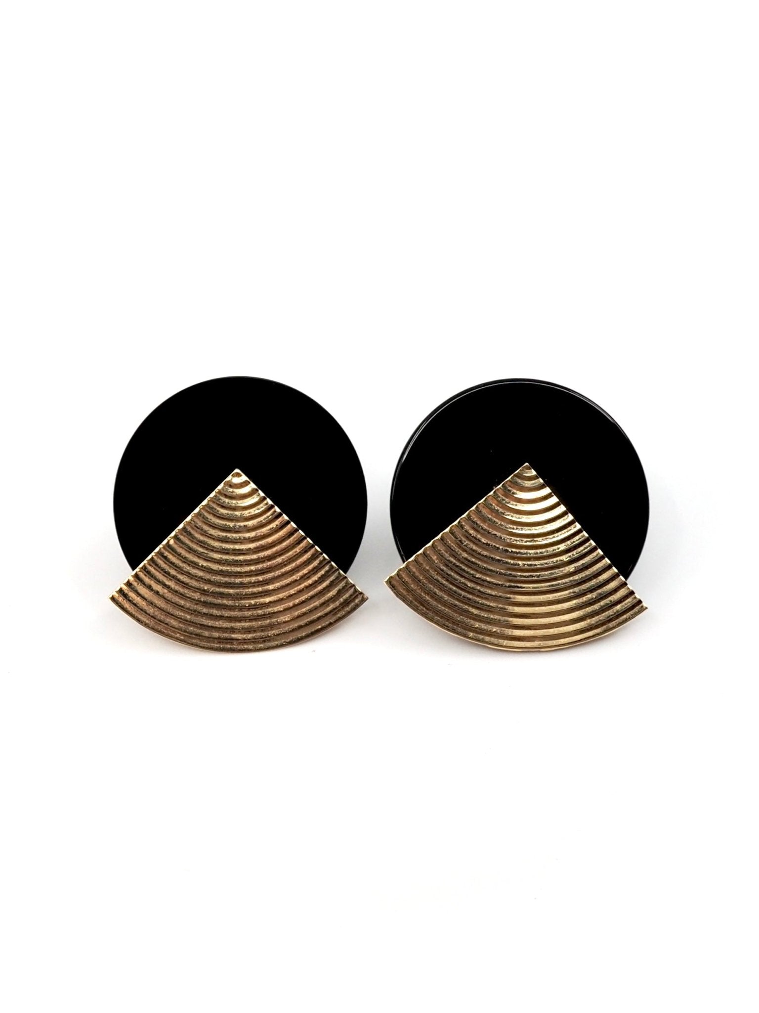 Vintage 14K Yellow Gold Black Onyx Art Deco Style Disc Earrings - Georgie's NYC - Earrings