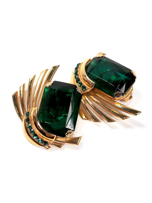Zoe Coste Emerald Green Gold Fanned Earrings - Georgie's NYC - Earrings