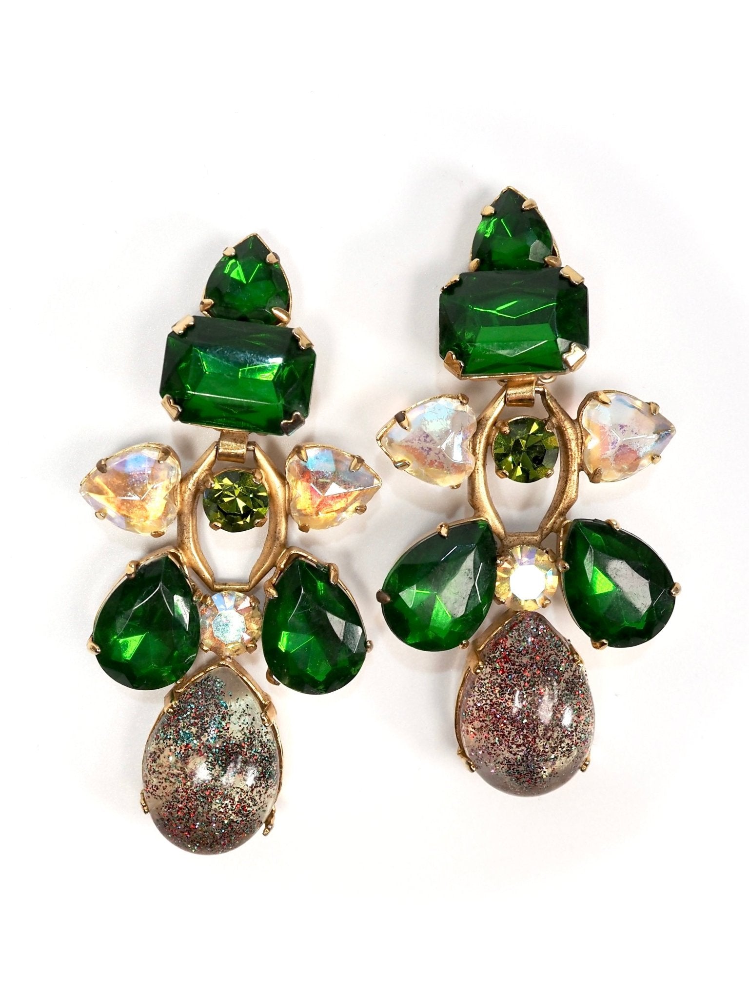 Zoe Coste French Green Sparkle Heart Statement Earrings - Georgie's NYC - Earrings