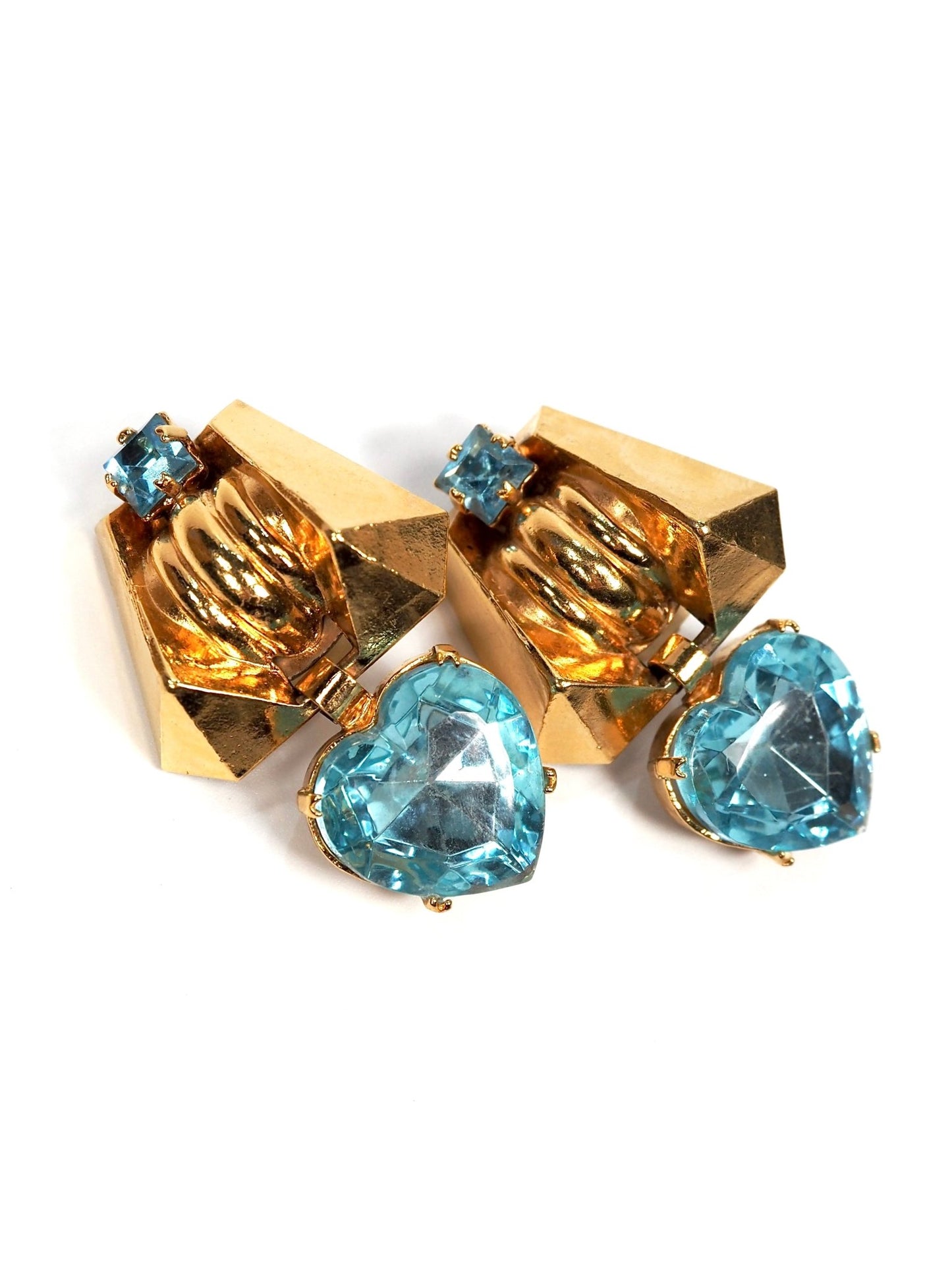 Zoe Coste Gold Sky Blue Jeweled Heart Dangle Earrings - Georgie's NYC - Earrings