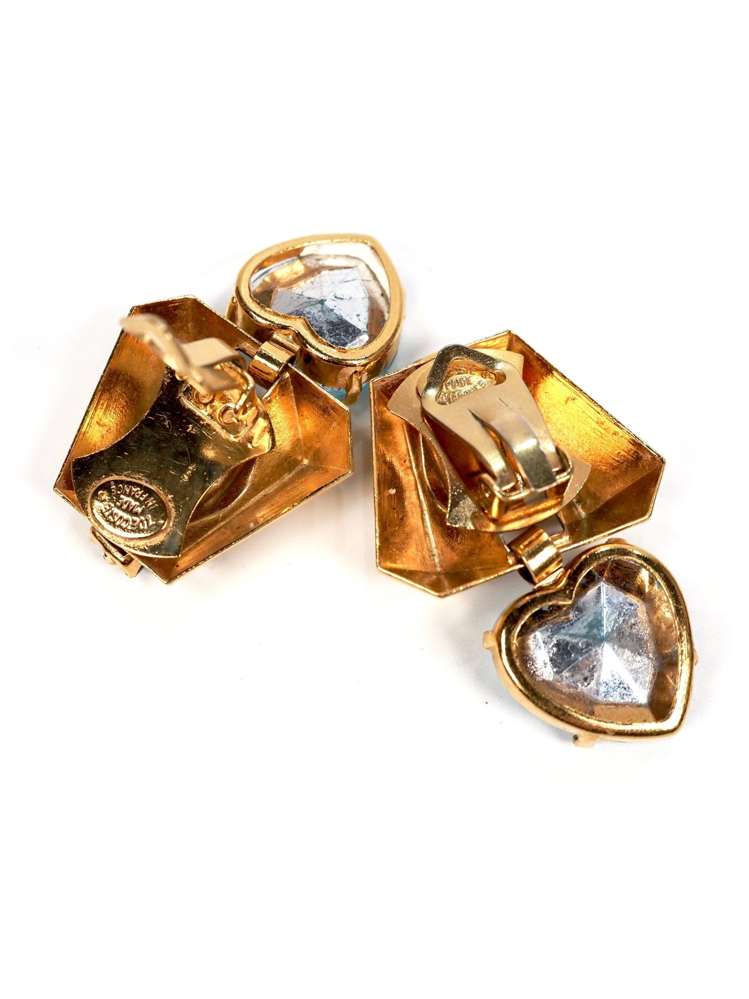 Zoe Coste Gold Sky Blue Jeweled Heart Dangle Earrings - Georgie's NYC - Earrings