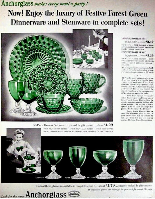 Anchor Hocking Festive Forest Green Goblet Drinking Glasses - Georgie's NYC - Drinkware