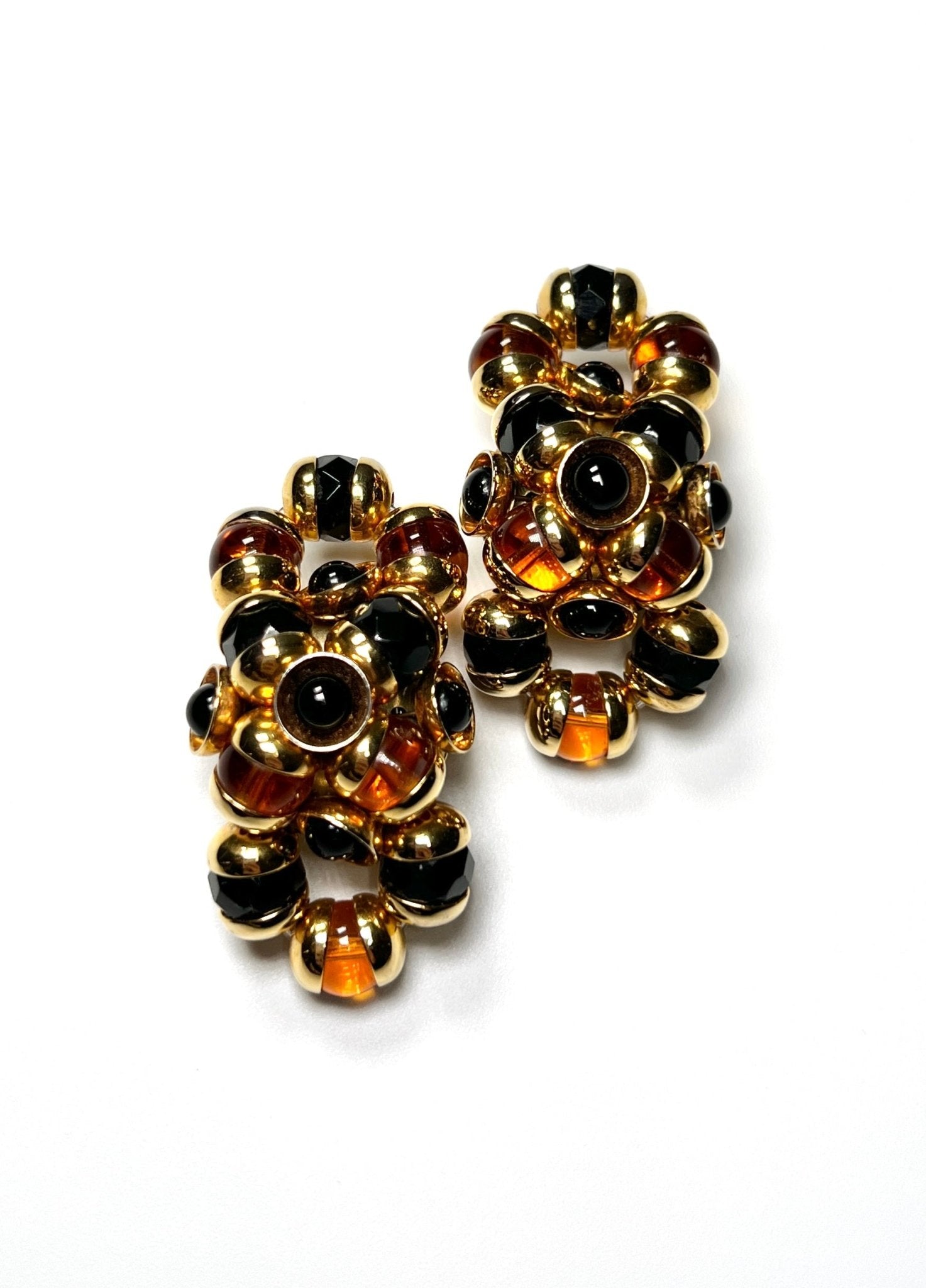 Black, Amber and Gold Beaded Statement Earrings - Georgie's NYC - Earrings