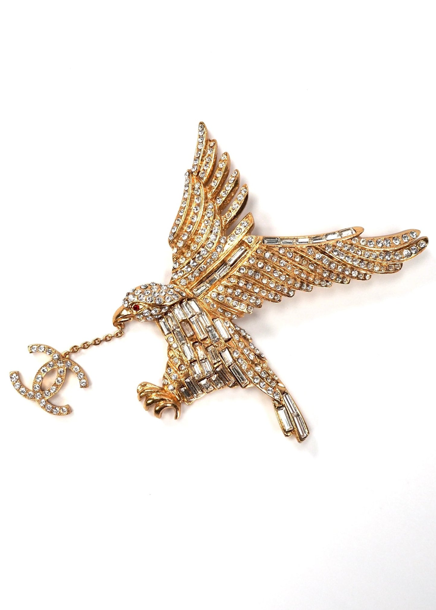 Chanel Gold and Crystal Rhinestone Eagle CC Brooch - Georgie's NYC - Brooches