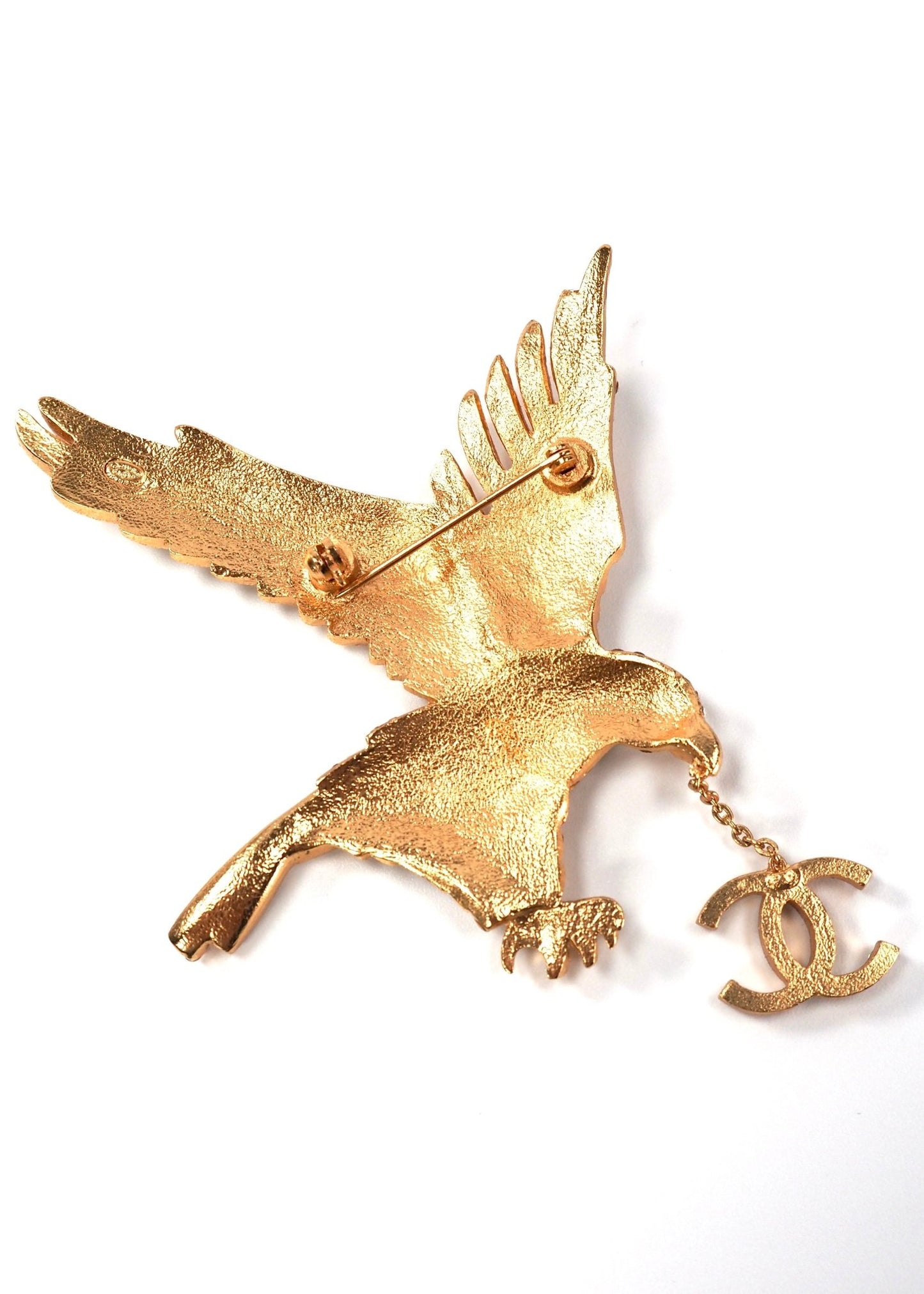 Chanel Gold and Crystal Rhinestone Eagle CC Brooch - Georgie's NYC - Brooches