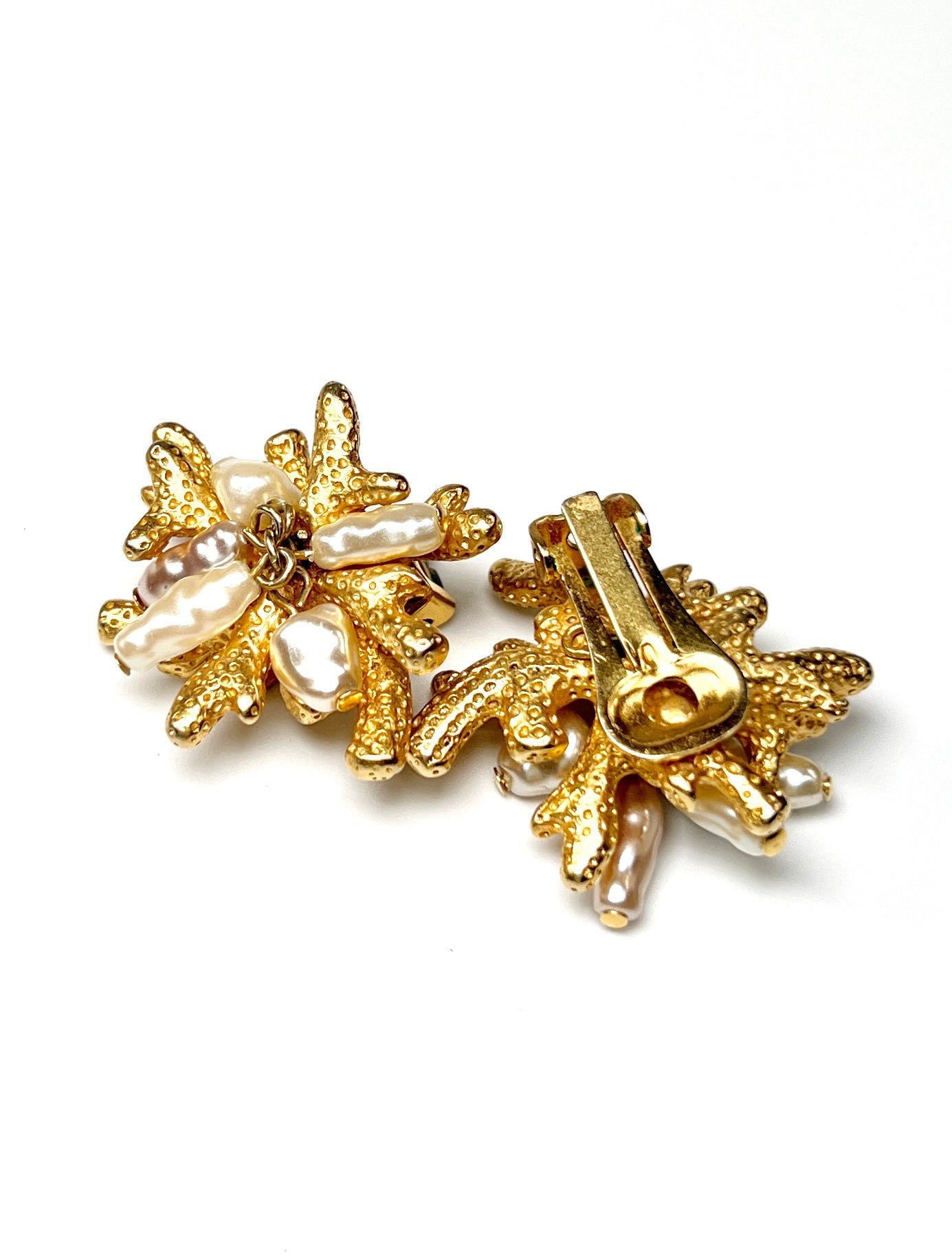 Coral and Faux Pearl Matte Gold Earrings - Georgie's NYC - Earrings