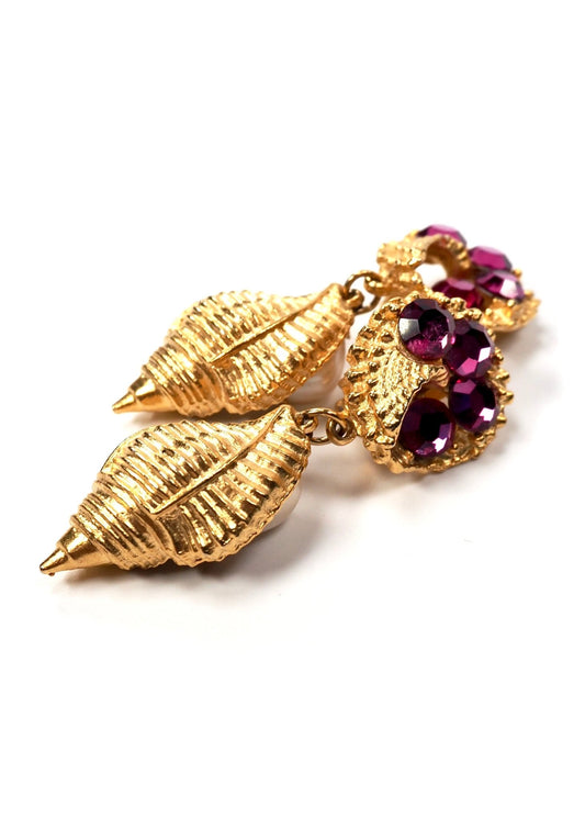 CRAFT Pink Rhinestone, Faux Pearl and Gold Conch Shell Dangle Earrings - Georgie's NYC - Earrings