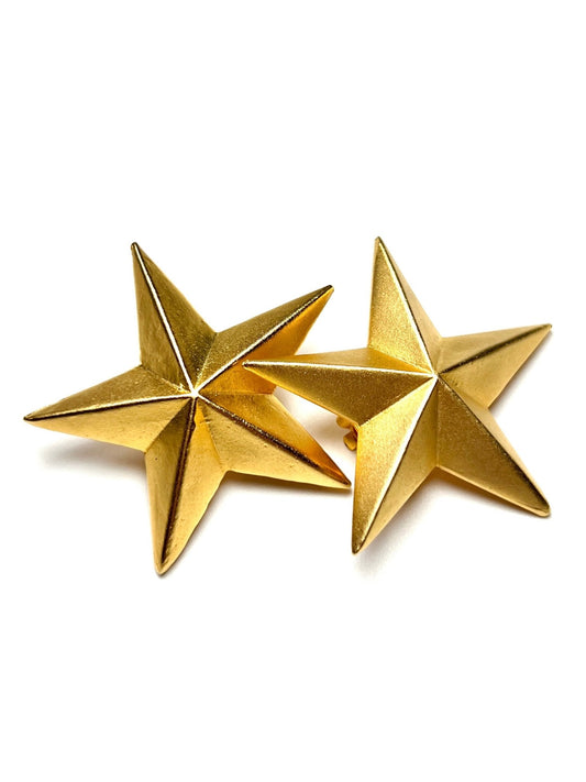 Ellen Designs Oversized Brushed Gold Star Earrings - Georgie's NYC - Earrings