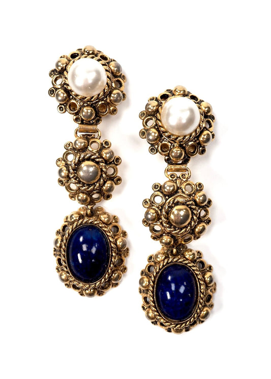 French Baroque Dangle Gold and Blue Earrings - Georgie's NYC - Earrings