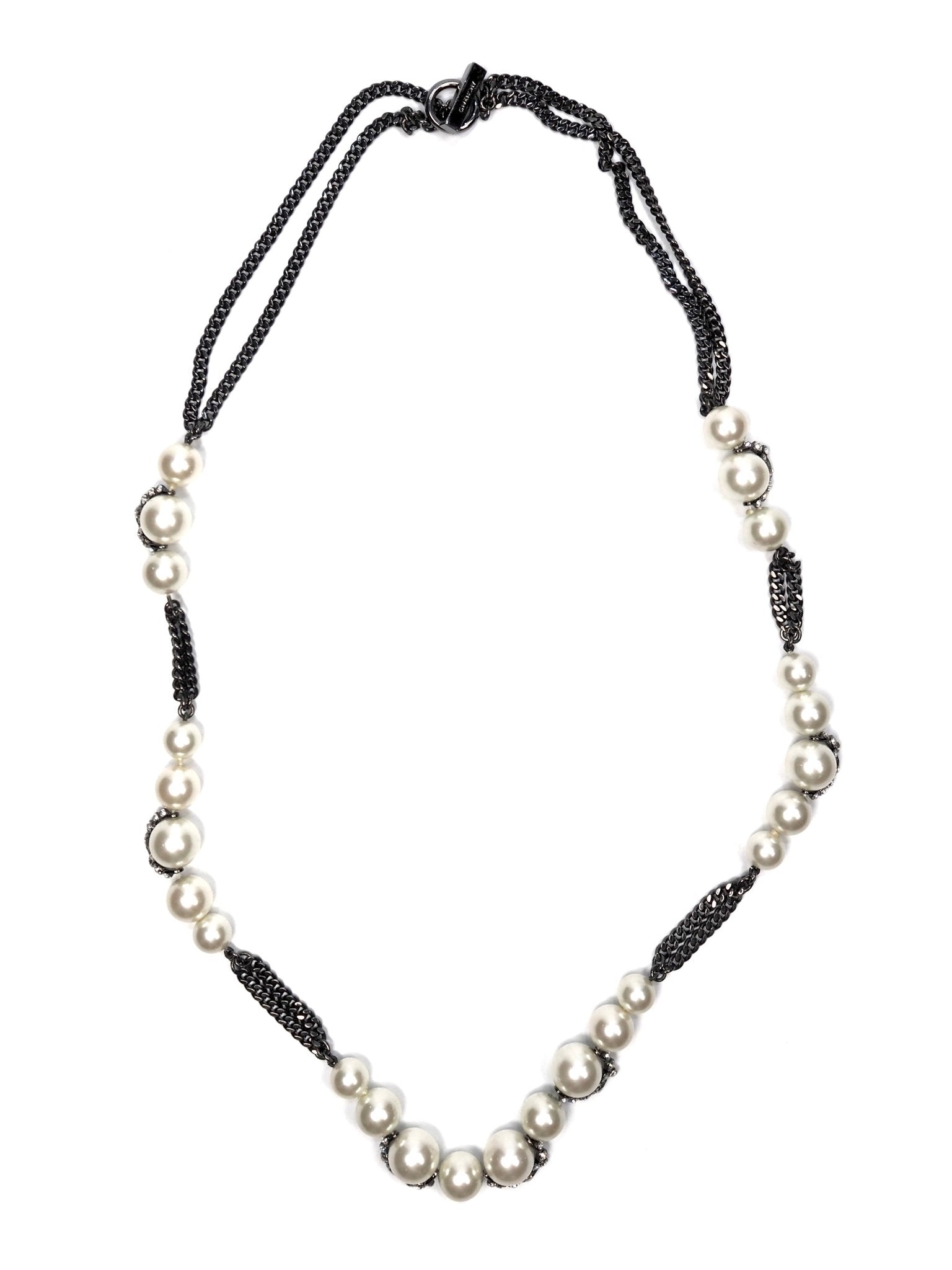 Givenchy Gunmetal and Faux Pearl Long Strand Necklace - Georgie's NYC - Necklaces