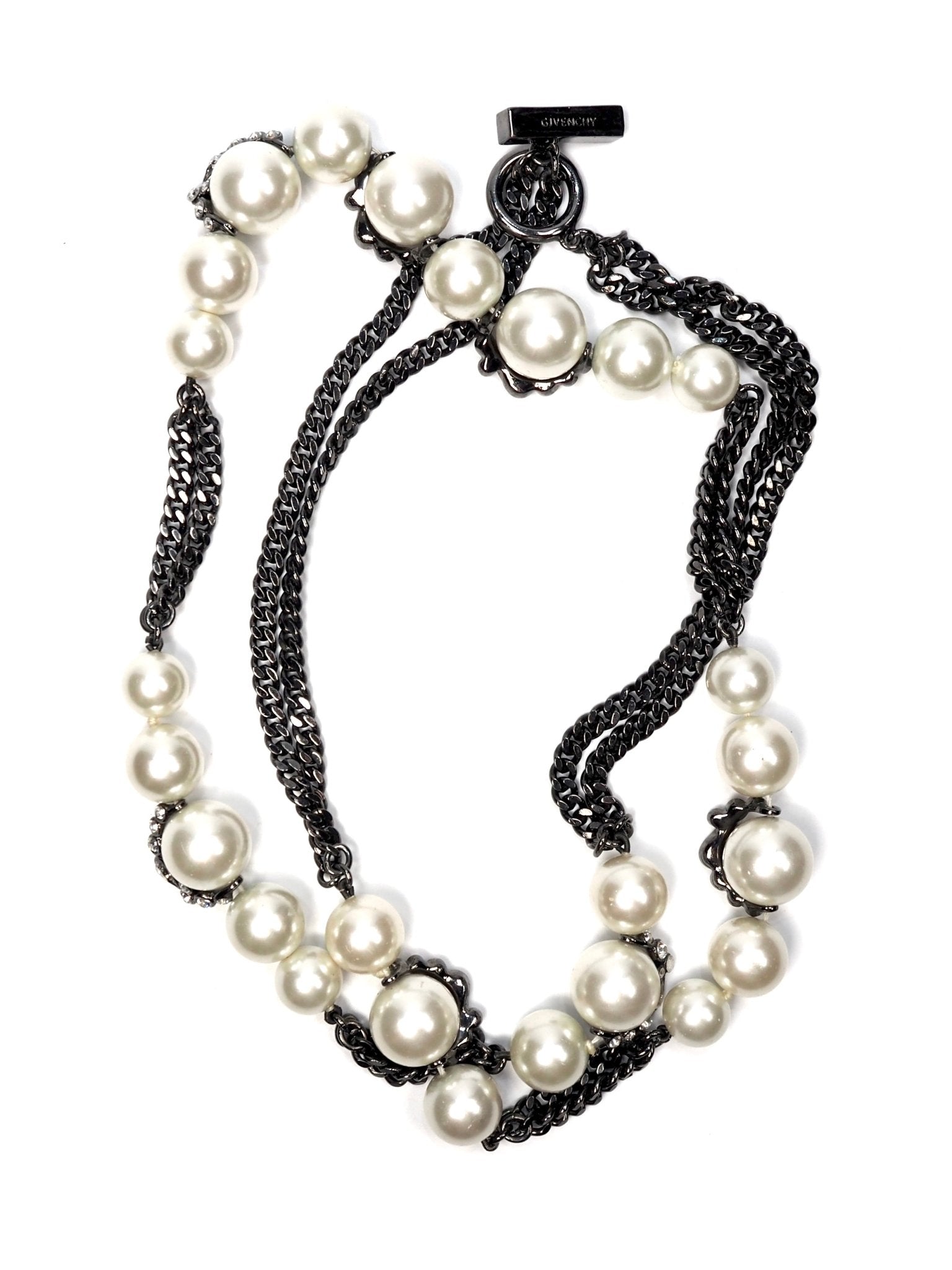 Givenchy Gunmetal and Faux Pearl Long Strand Necklace - Georgie's NYC - Necklaces