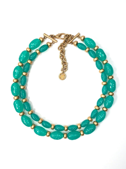 Givenchy Teal and Gold Double Layered Lucite Beaded Necklace - Georgie's NYC - Necklaces