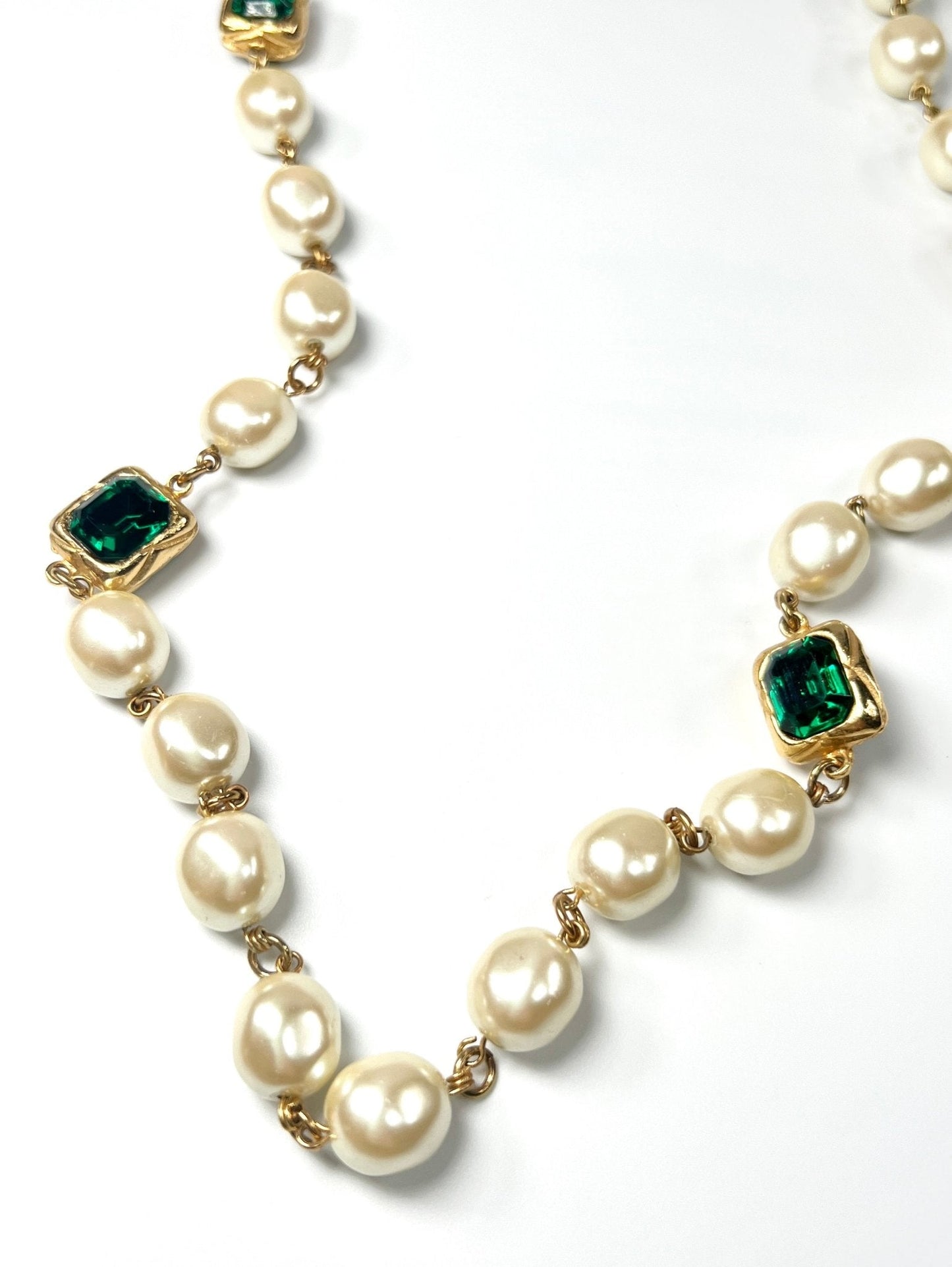 Green Glass and Faux Pearl Long Necklace - Georgie's NYC - Necklaces