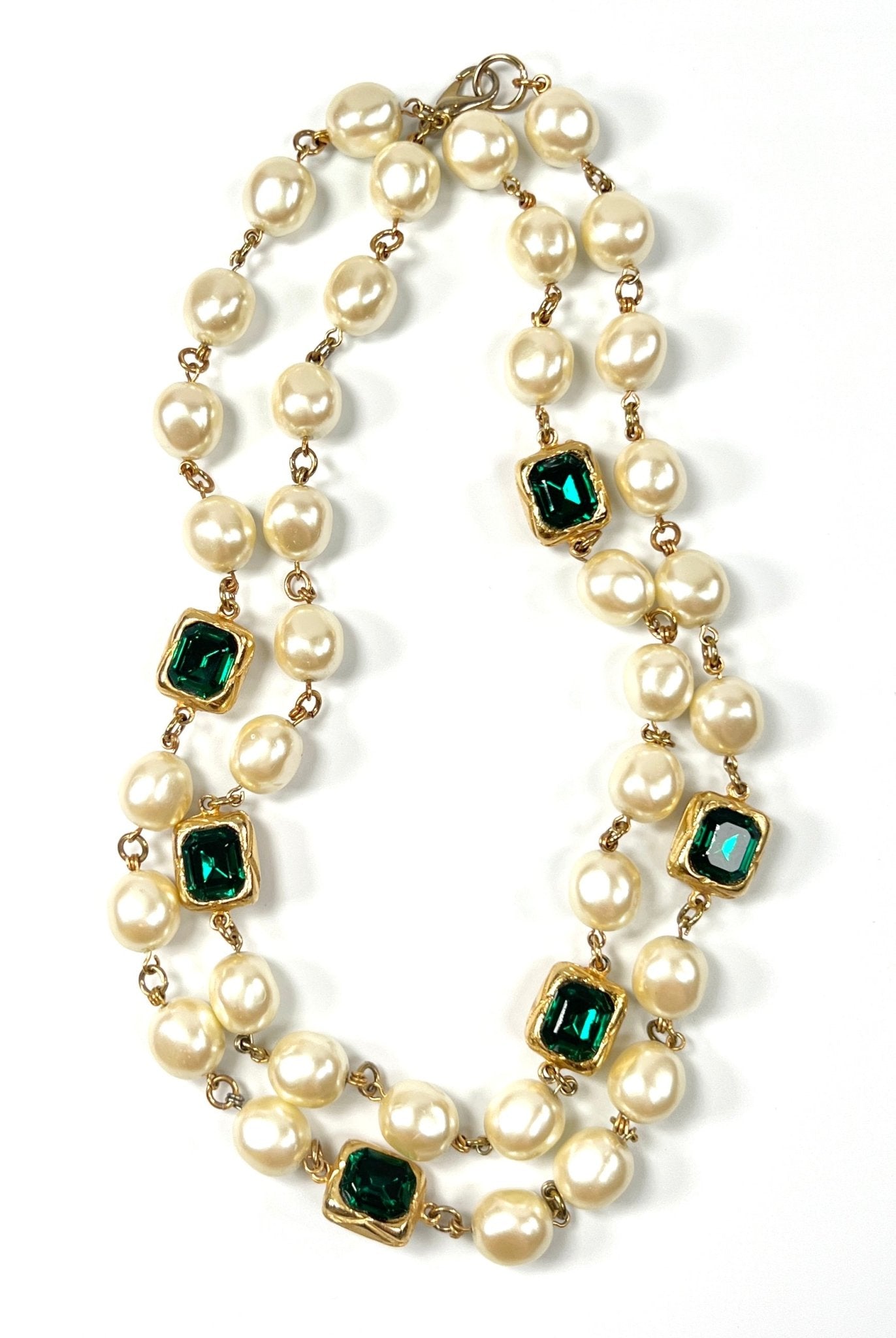 Green Glass and Faux Pearl Long Necklace - Georgie's NYC - Necklaces