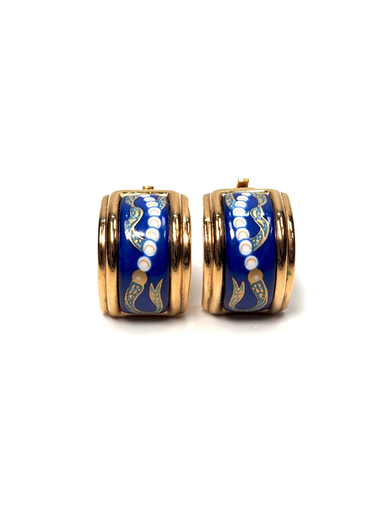 Hermès Gold and Blue Enamel Kelly Pearl Earrings - Georgie's NYC - Earrings