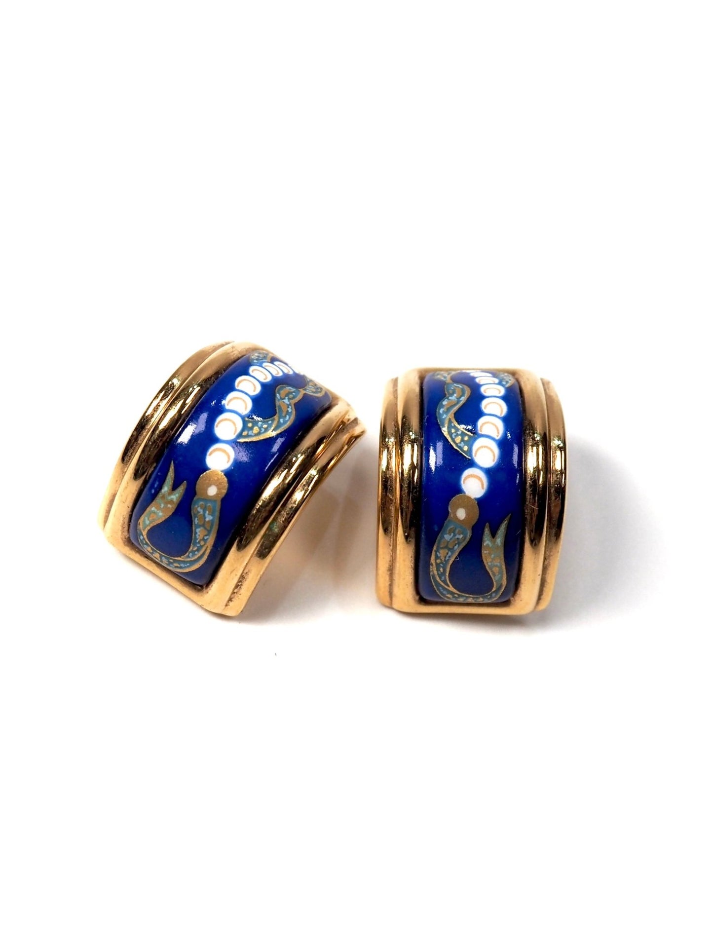 Hermès Gold and Blue Enamel Kelly Pearl Earrings - Georgie's NYC - Earrings