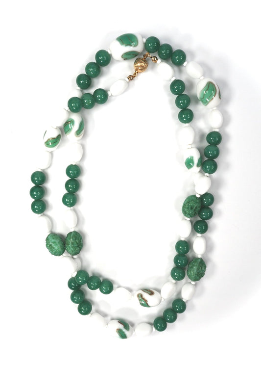 Jade and White Glass Beaded Necklace - Georgie's NYC - Necklaces