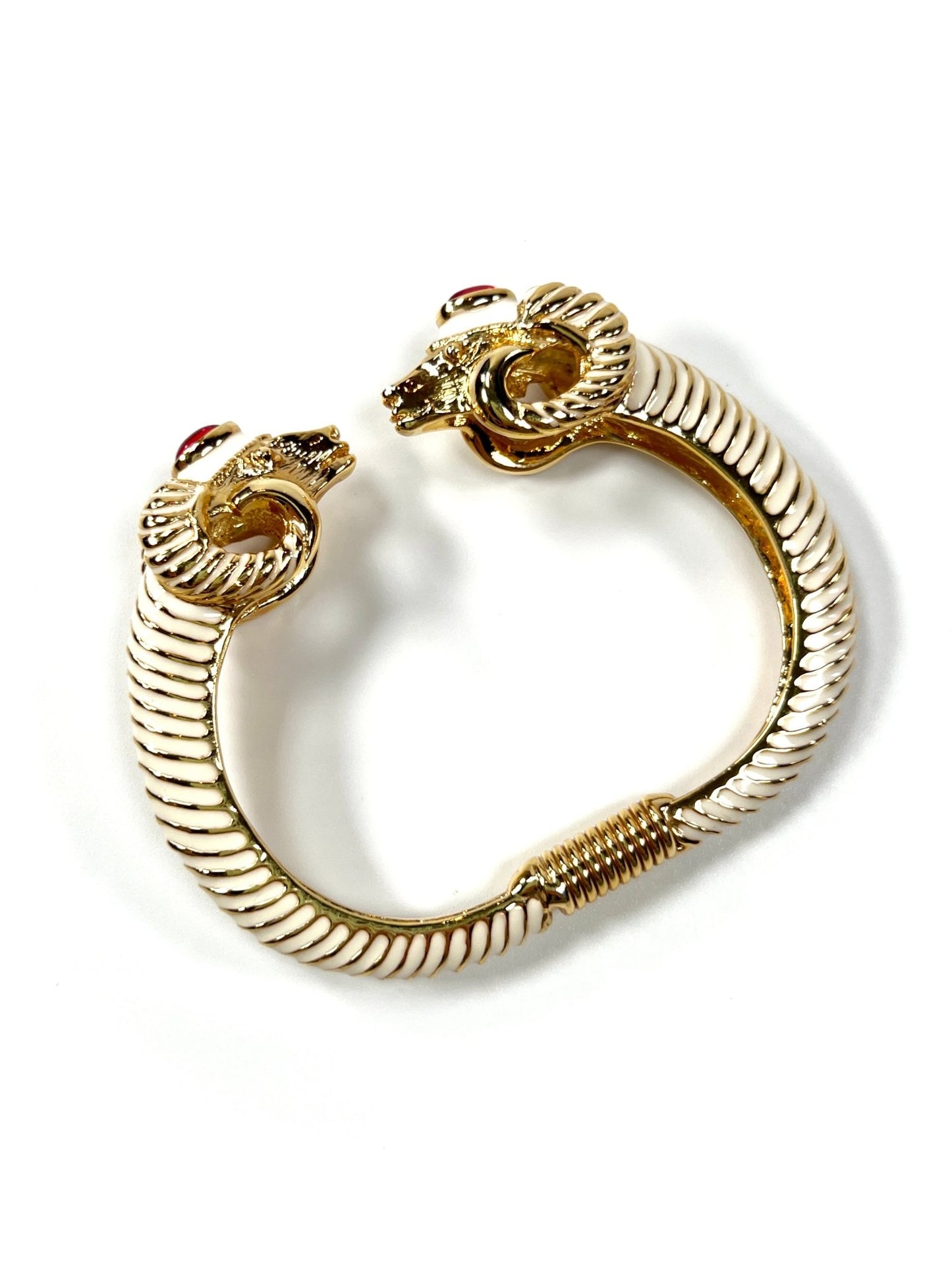 Kenneth Jay Lane Gold and White Enamel Rams Head Bracelet - Georgie's NYC - Bracelets