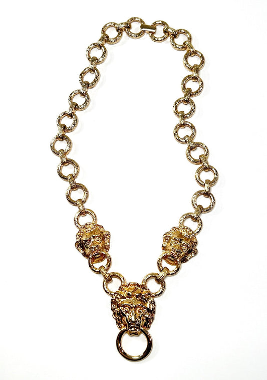 Kenneth Jay Lane Gold Lion Door Knocker Chain Necklace - Georgie's NYC - Necklaces