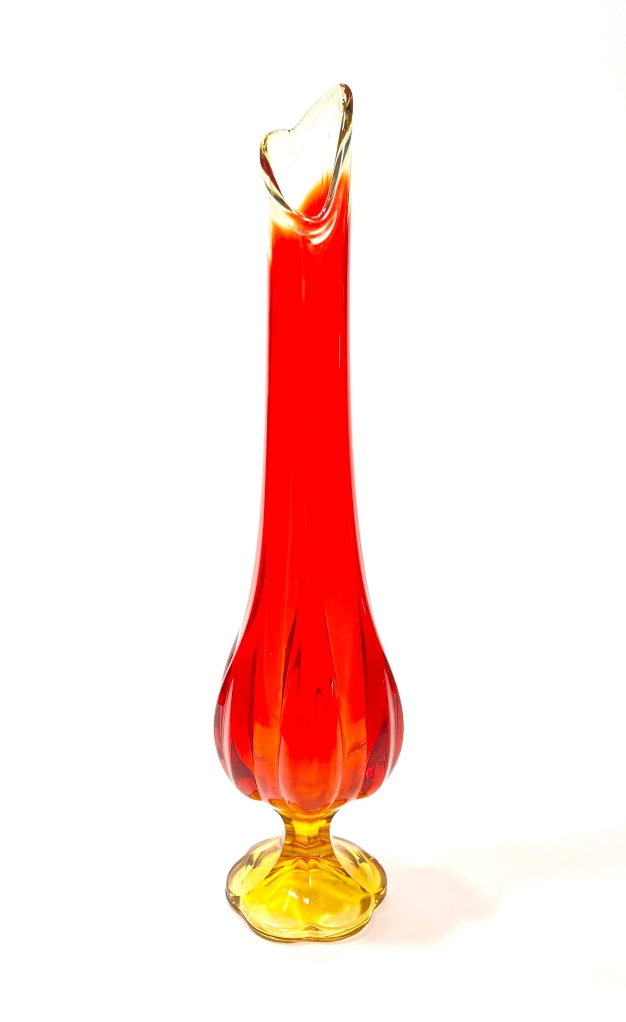 L.E. Smith Red Amberina Glass Swung Vase - Georgie's NYC - Vases