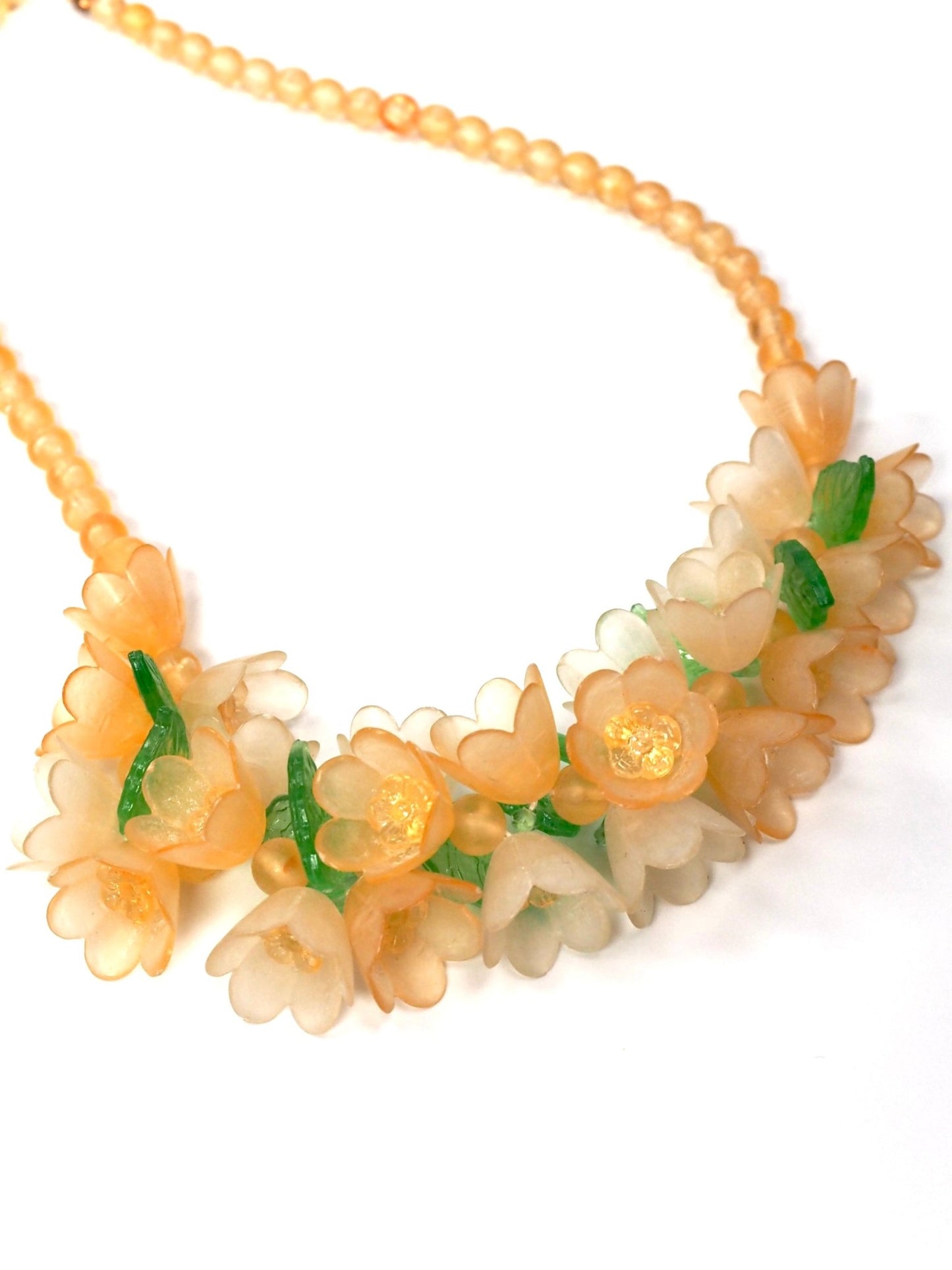 Mid Century Peachy Lucite Flower Beaded Necklace - Georgie's NYC - Necklaces