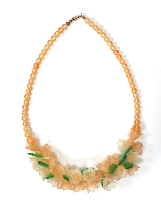 Mid Century Peachy Lucite Flower Beaded Necklace - Georgie's NYC - Necklaces