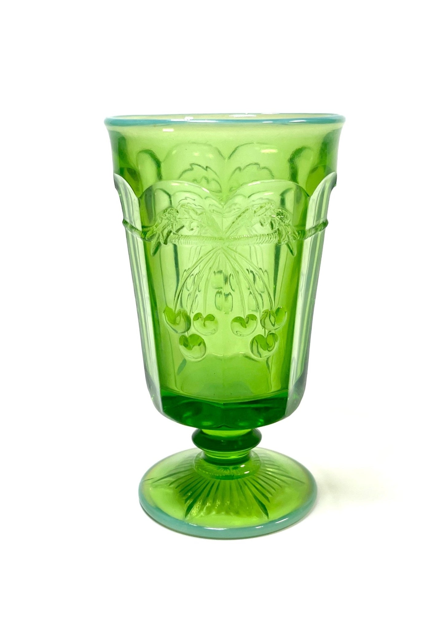 Mosser Green Opalescent Cherry and Cable Stemmed Drinking Glasses Set of 6 - Georgie's NYC - Drinkware