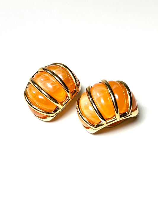 Orange and Gold Celluloid Marbled Earrings - Georgie's NYC - Earrings