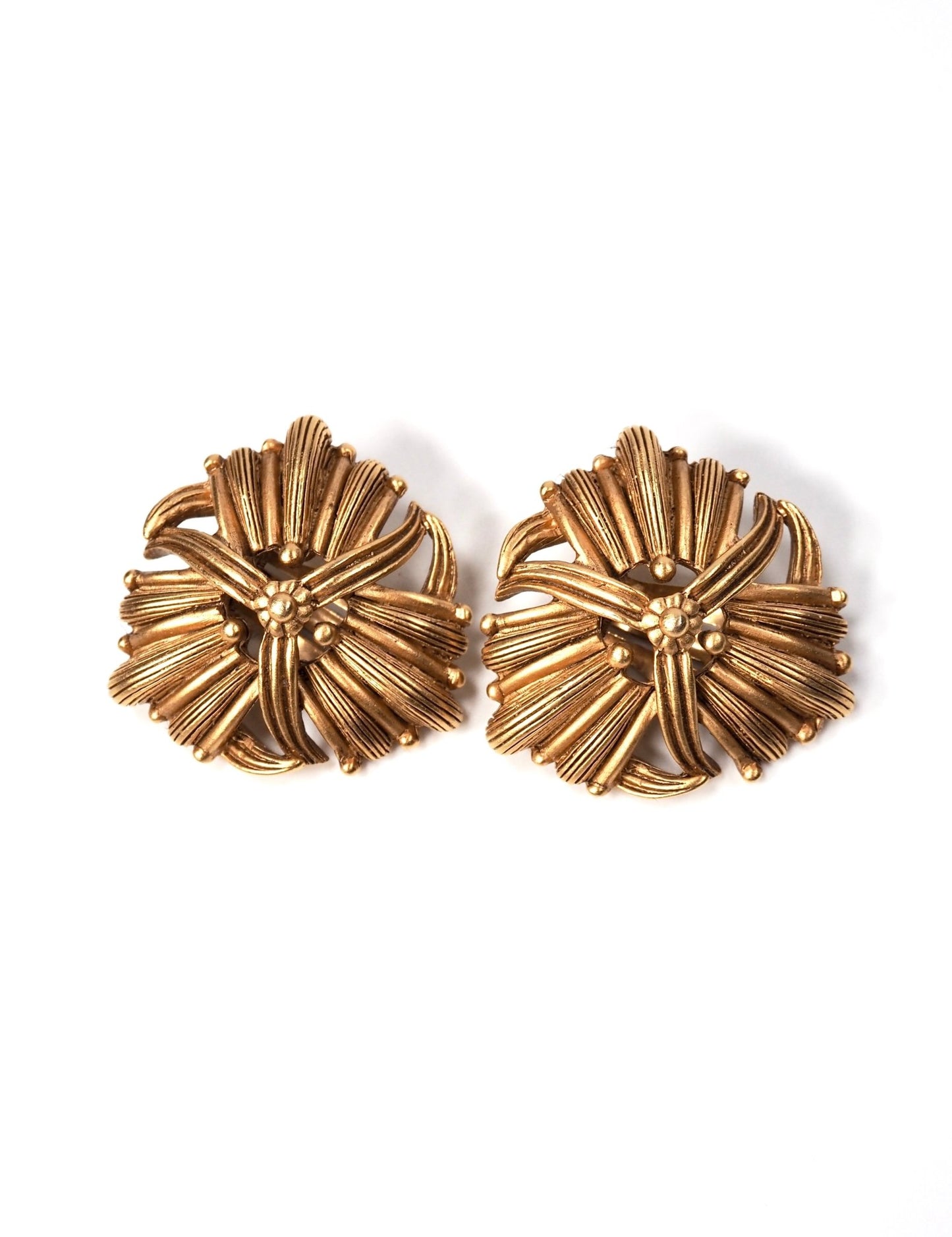 Oscar de la Renta Antiqued Gold Floral Motif Earrings - Georgie's NYC - Earrings