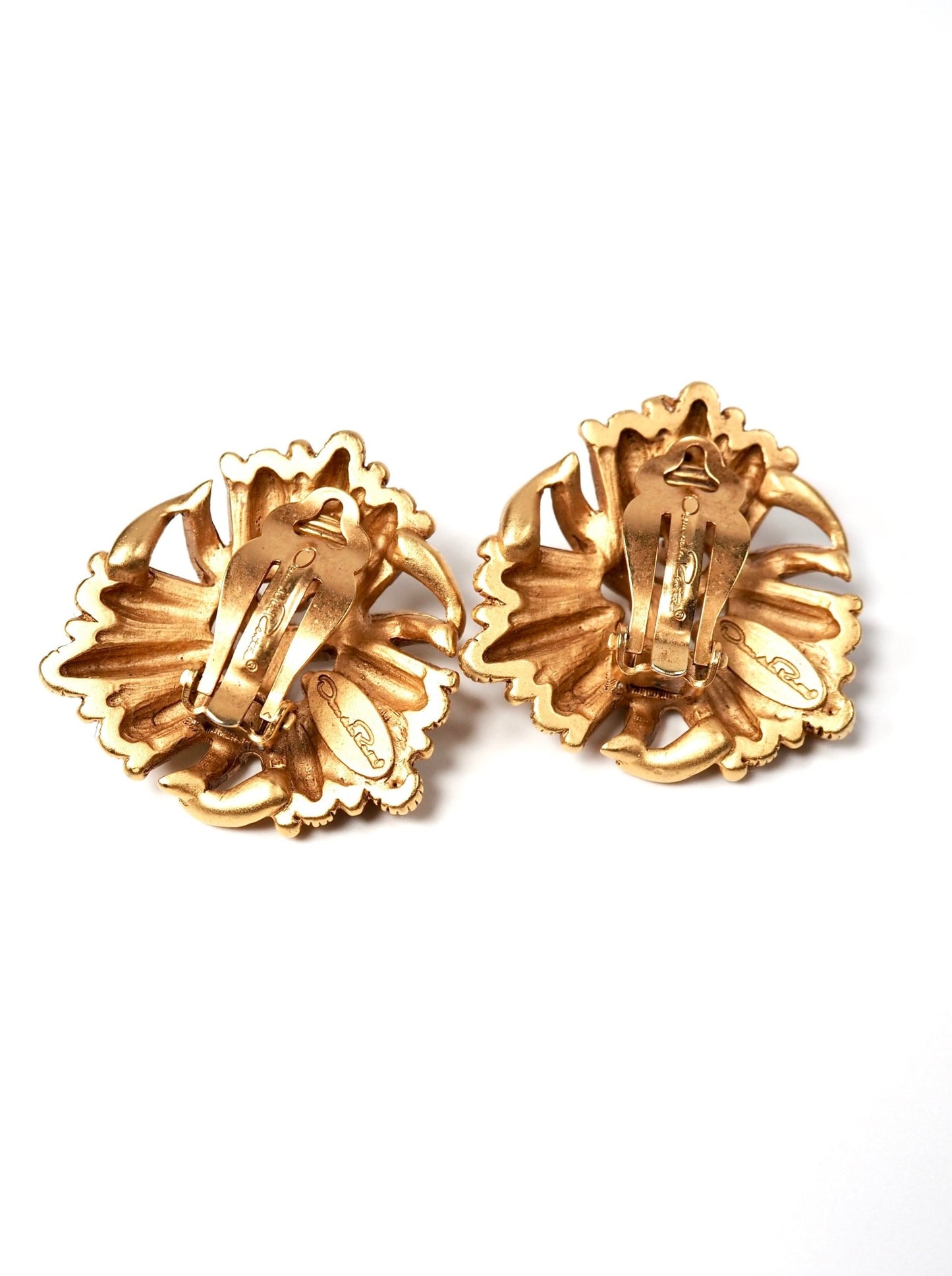 Oscar de la Renta Antiqued Gold Floral Motif Earrings - Georgie's NYC - Earrings