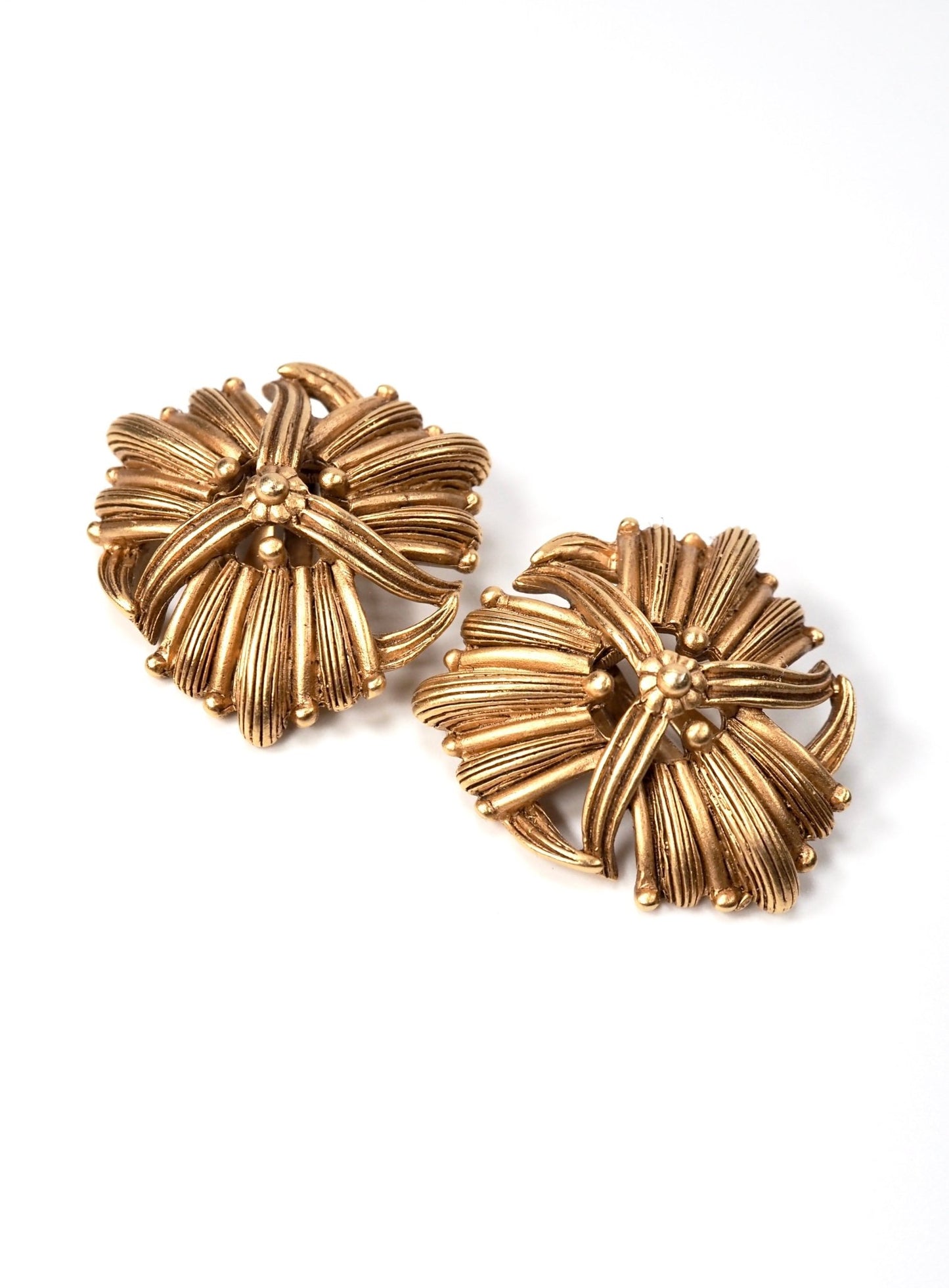 Oscar de la Renta Antiqued Gold Floral Motif Earrings - Georgie's NYC - Earrings