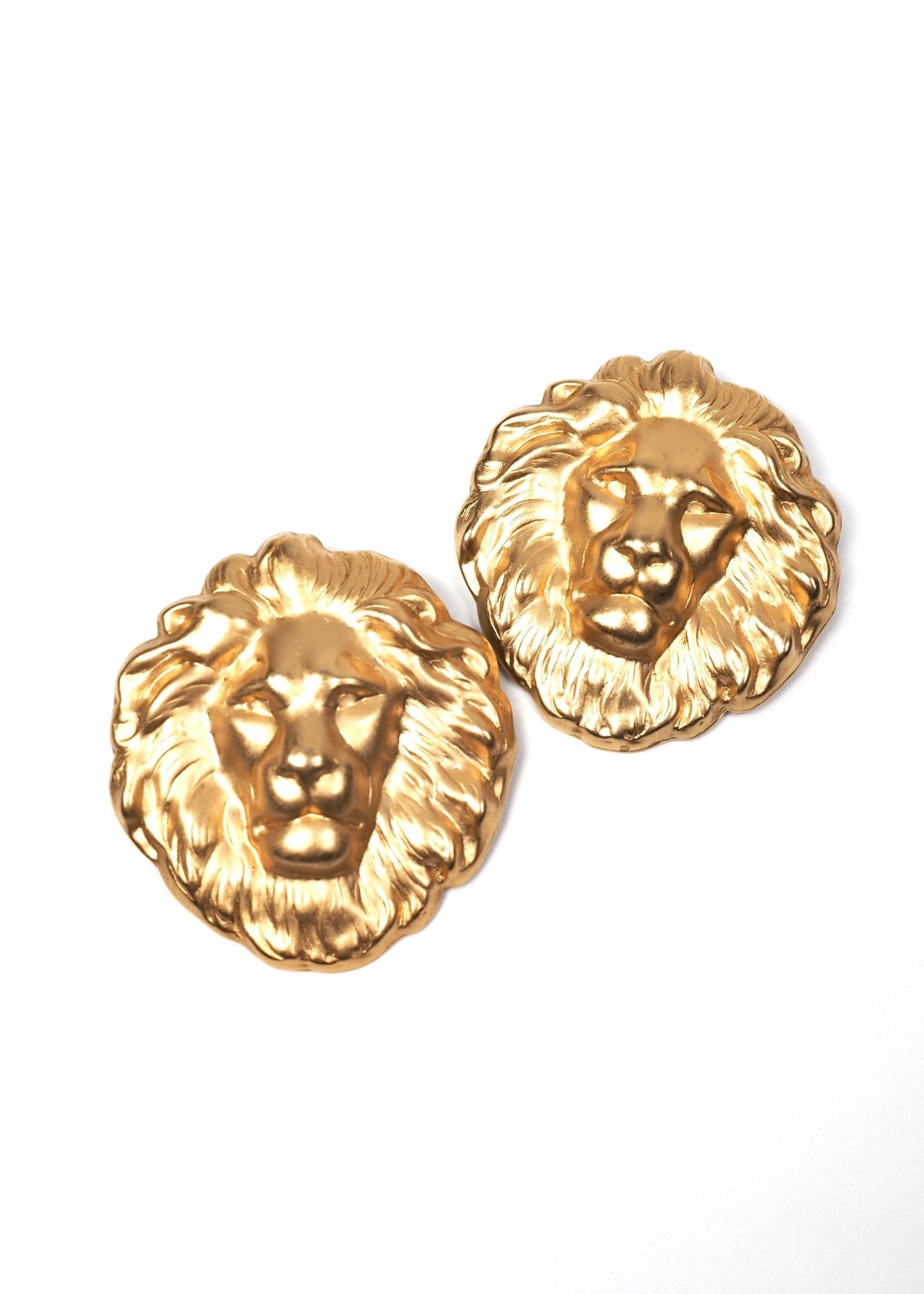 Oversized Satin Gold Lion Head Earrings - Georgie's NYC - Earrings