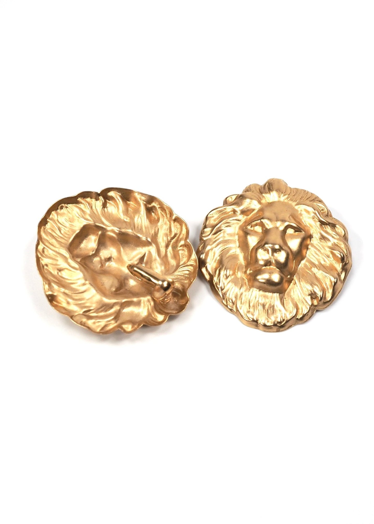 Oversized Satin Gold Lion Head Earrings - Georgie's NYC - Earrings