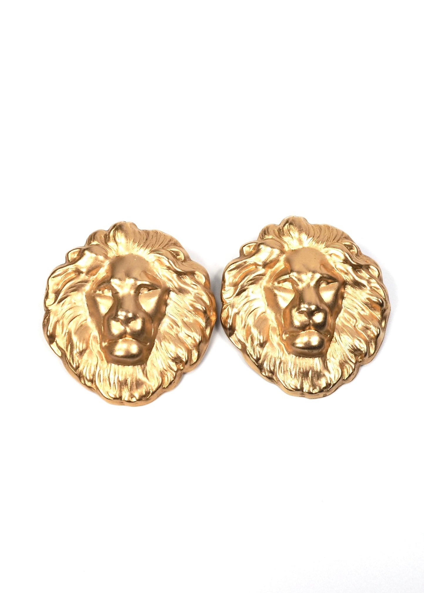 Oversized Satin Gold Lion Head Earrings - Georgie's NYC - Earrings