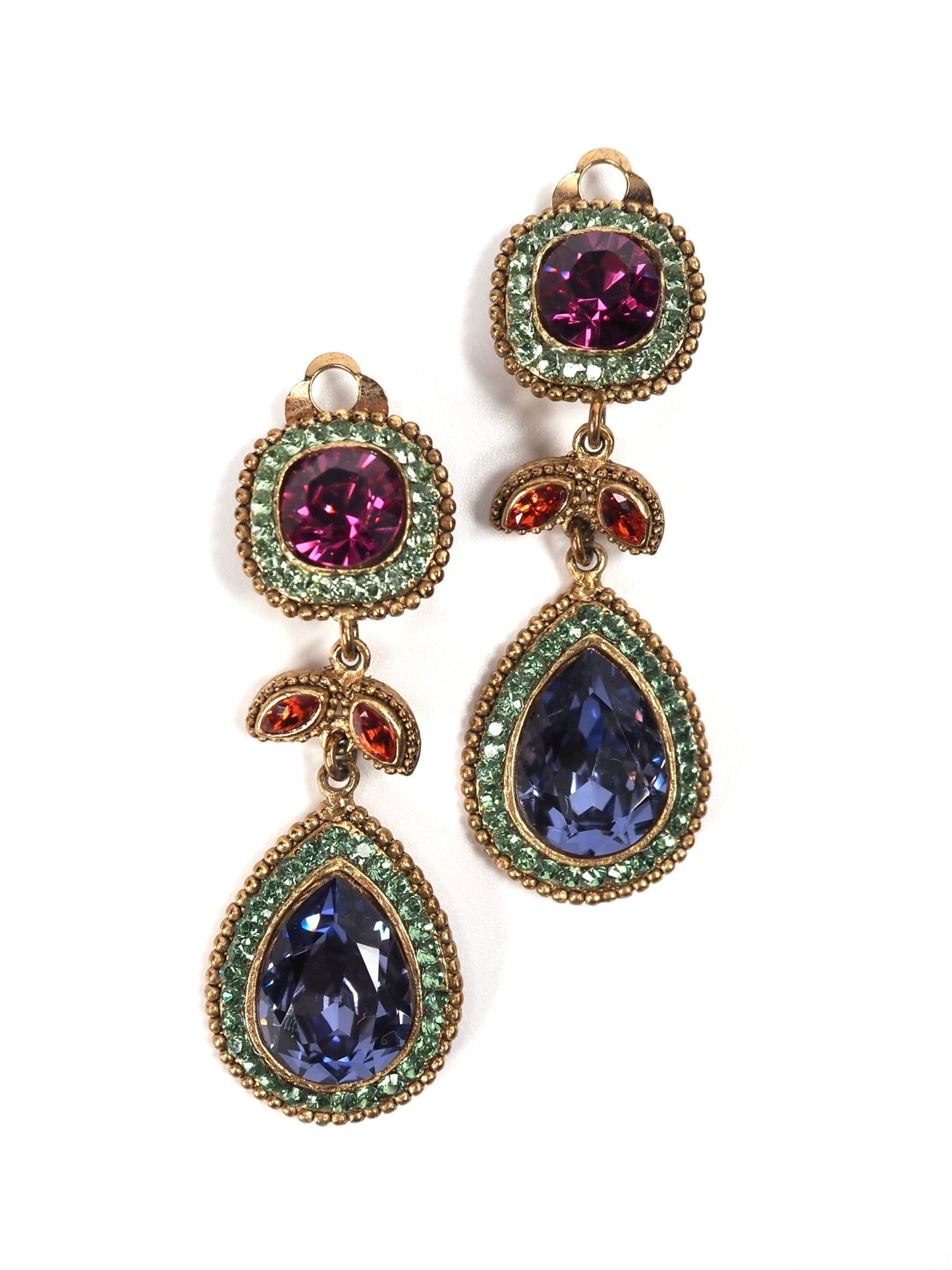 POGGI Purple Green Rhinestone Jewel Drop Earrings - Georgie's NYC - Earrings