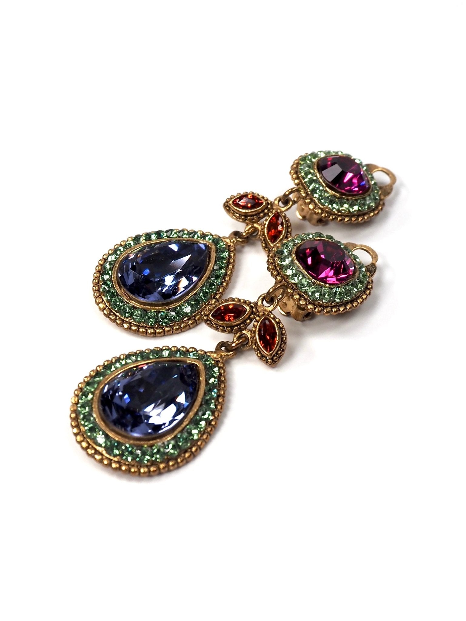 POGGI Purple Green Rhinestone Jewel Drop Earrings - Georgie's NYC - Earrings