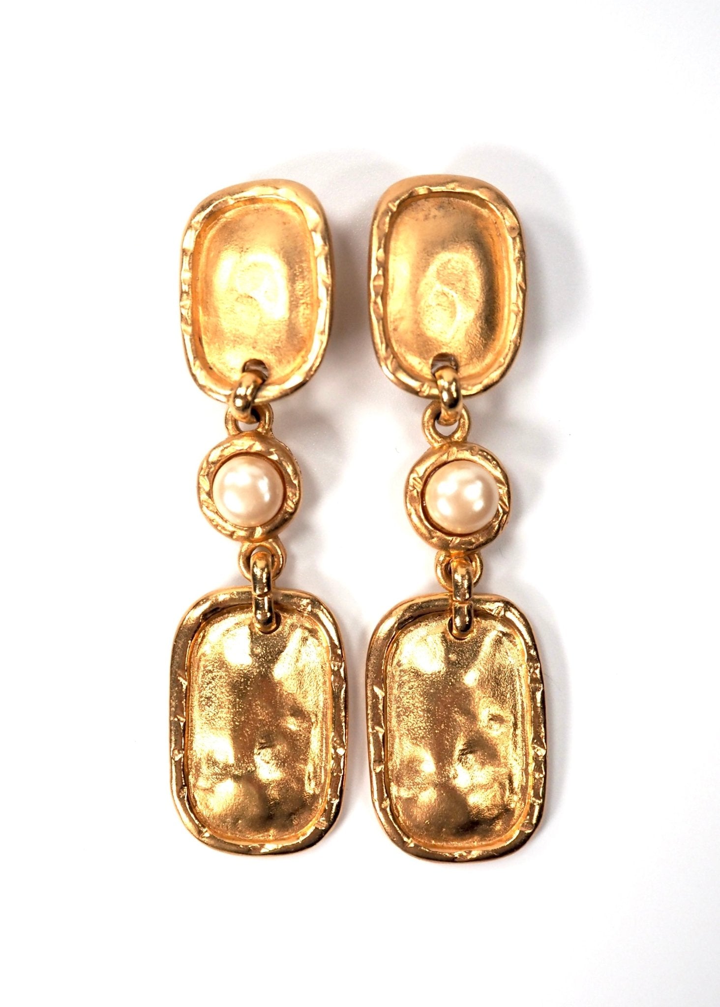 Sphinx Matte Gold and Faux Pearl Dangle Earrings - Georgie's NYC - Earrings